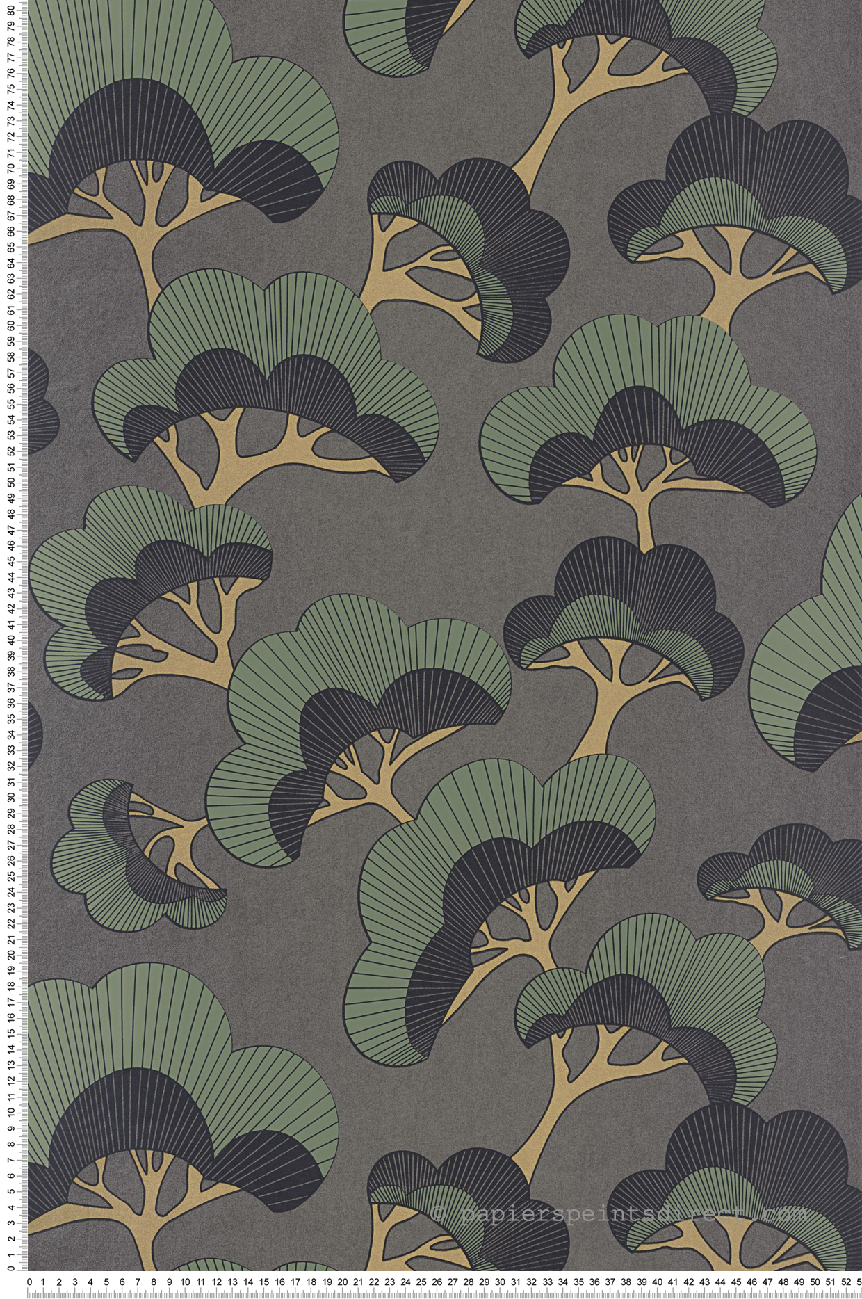 Papier peint Pin Goyo Matsu anthracite irisé - Kyoto de Casadéco | Réf. KYTO88719732