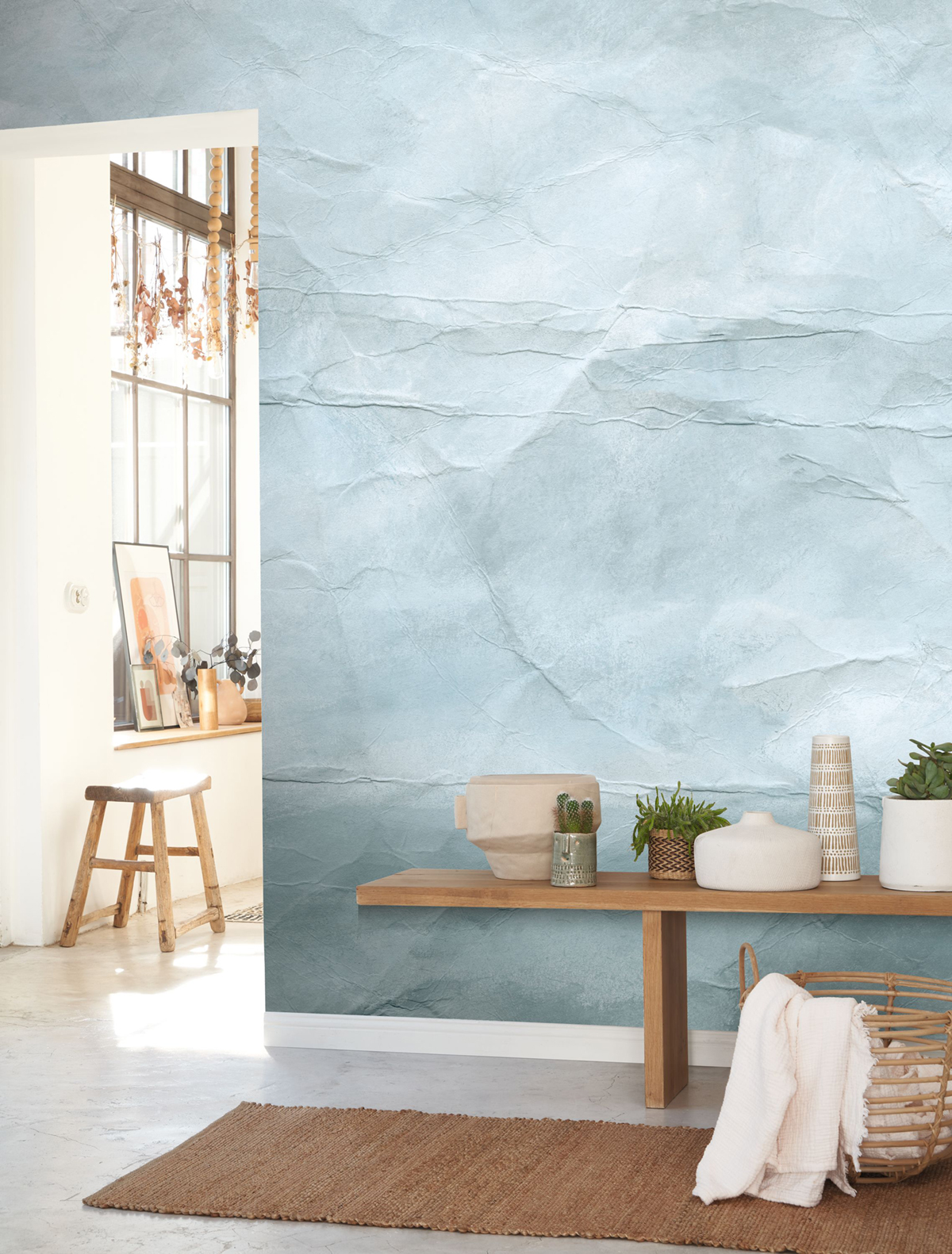 Papier peint panoramique Papier Froissé à L'Horizon M bleu ciel 212X280 - Papercraft de Casadéco | Réf. PAPC89686203