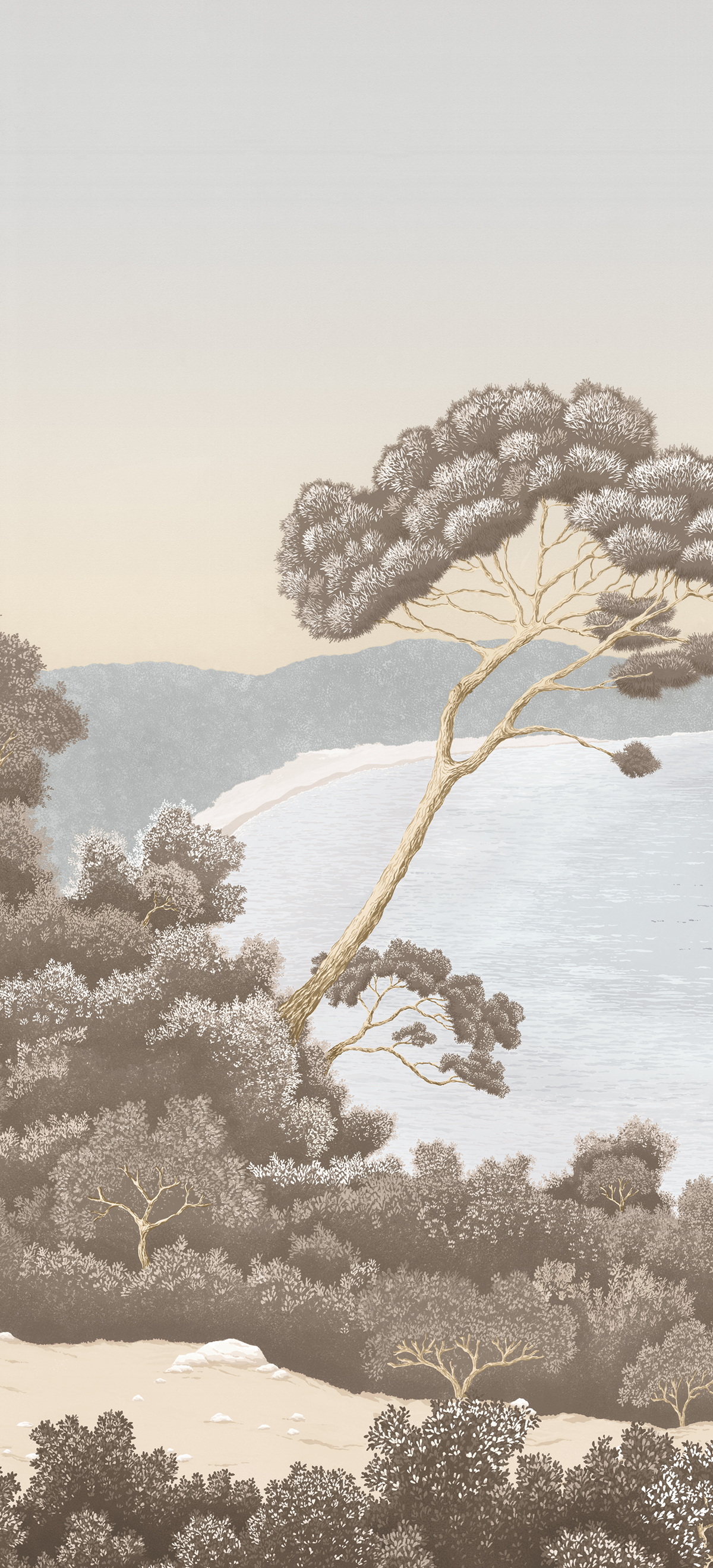 Papier peint panoramique Paysage Marin Port-Cros Bleu Ocre A - 1/2/3 - Isidore Leroy