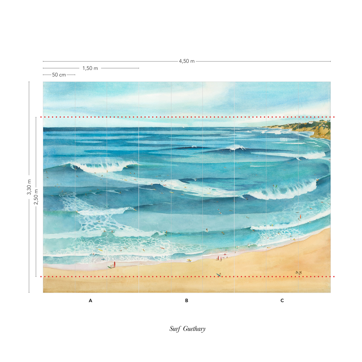 Papier peint panoramique Surf Guethary A+B+C - 1/2/3/4/5/6/7/8/9 - Isidore Leroy