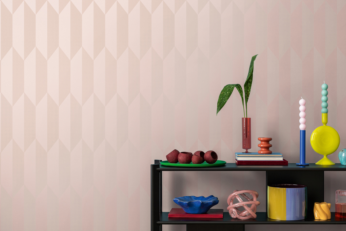 Papier peint Damier Graphique Groove rose métallisé - Cosmoliving d'A.S. Création | Réf. AS-790862