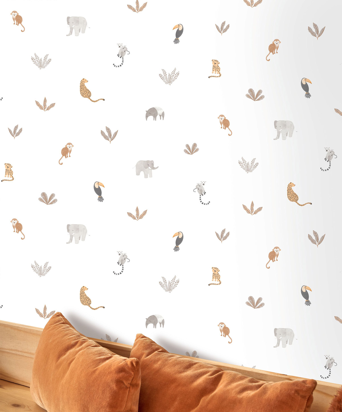 Papier peint Animaux Companions of the Jungle gris orange - Once Upon A Time 2 de Casadéco | Réf. OUTD200771414