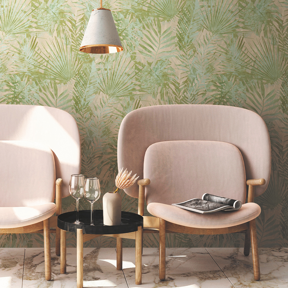Papier peint Palmes Sumatra vert - Natural Living d'A.S. Création AMB2 | Réf. AS-386381