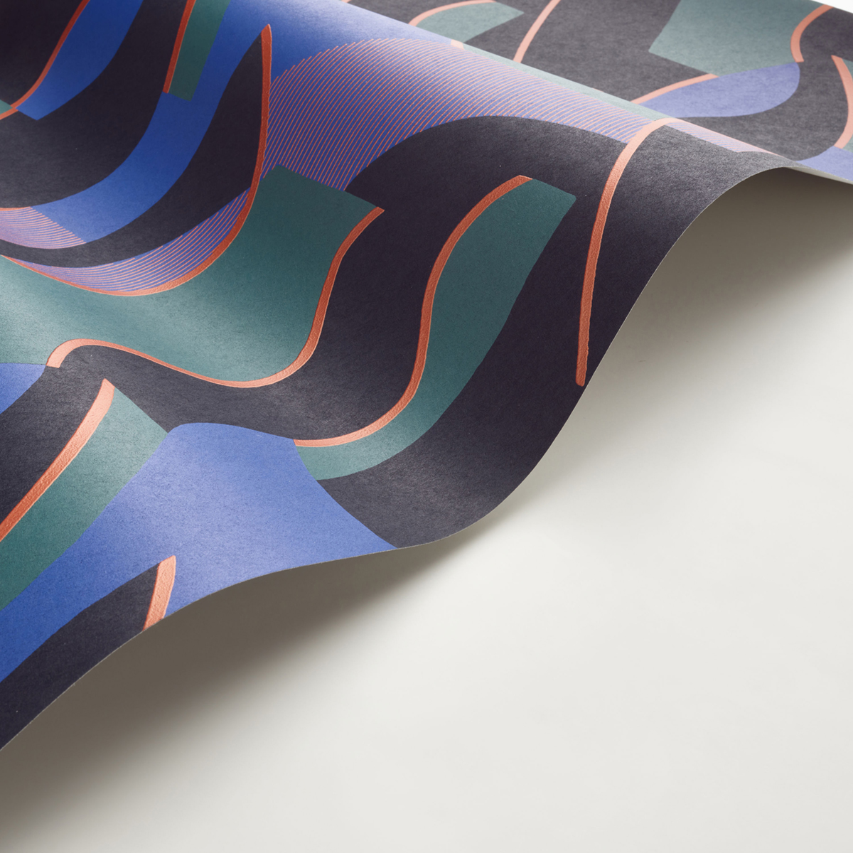 Papier peint Vagues Concept bleu vert cuivré - Milano Sixties de Casadéco AMB3| Réf. MISI89337997