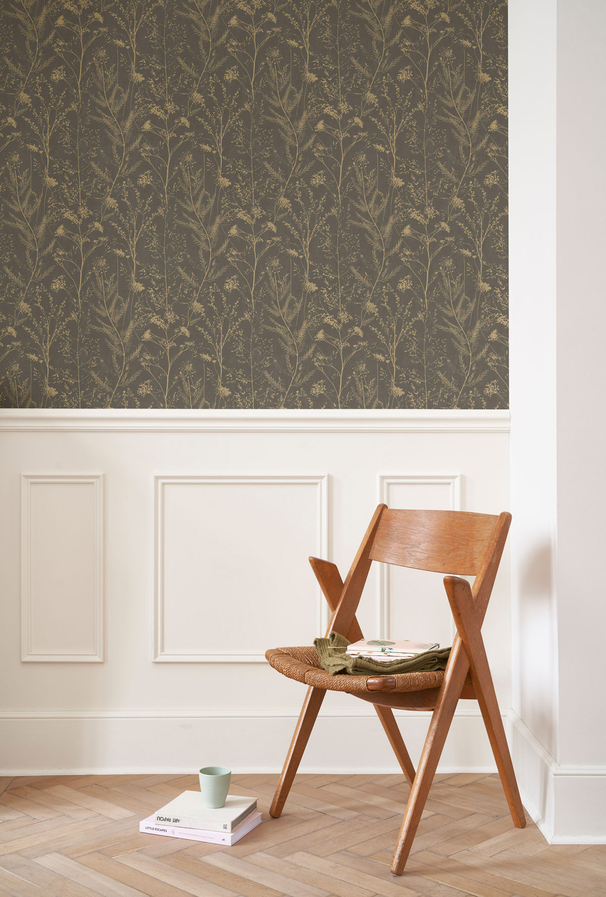 Papier peint Floral Prairie gris brun doré - Sentier des Dunes de Casadéco | Réf. SENT200959607