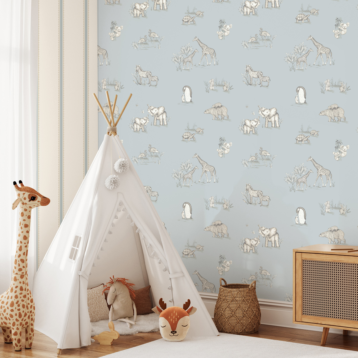 Papier peint Animaux Éléphant Safari bleu - Imagine de Lutèce | Réf. LTC-DL27551