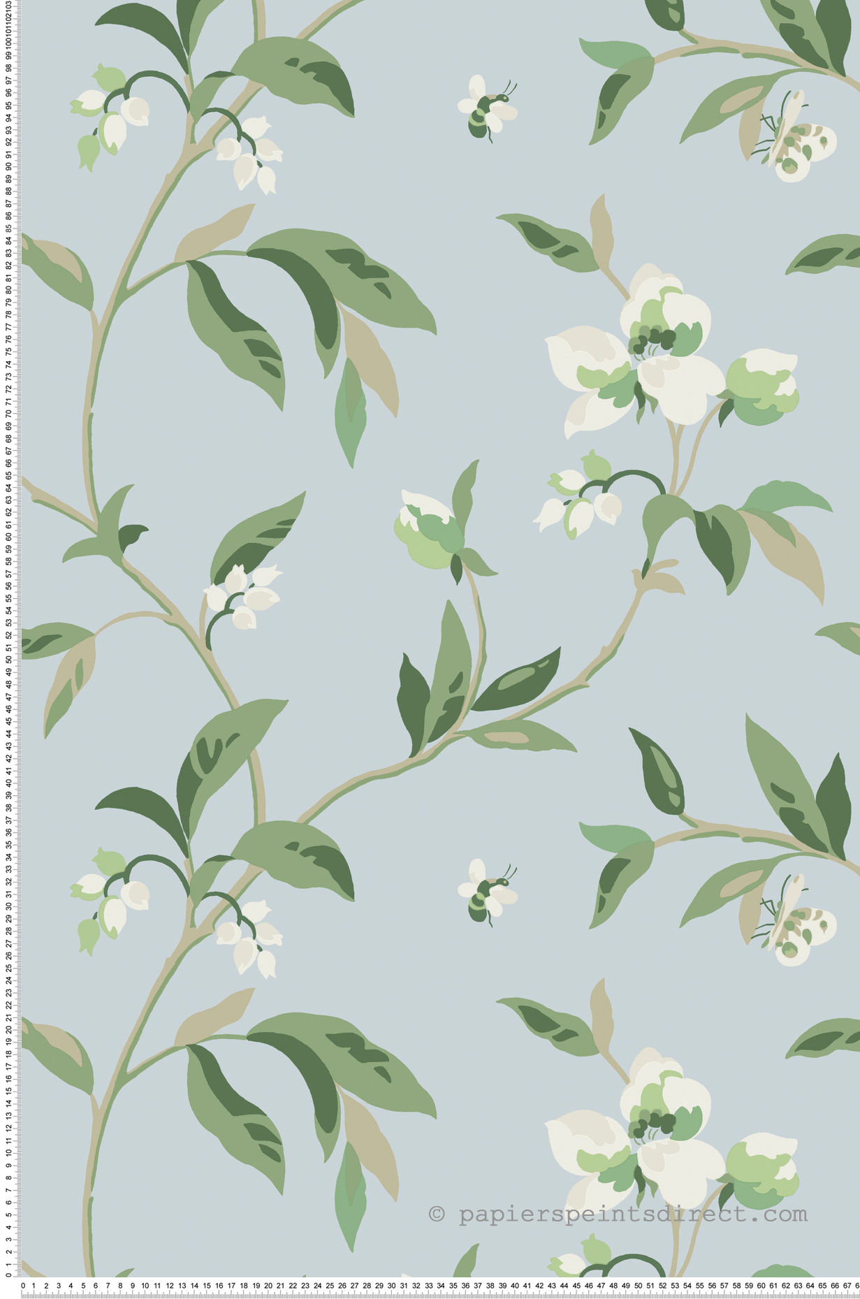 Papier peint Fleur Printemps vert bleu - Greenhouse de York (Initiales) | Réf. INI-GO8282