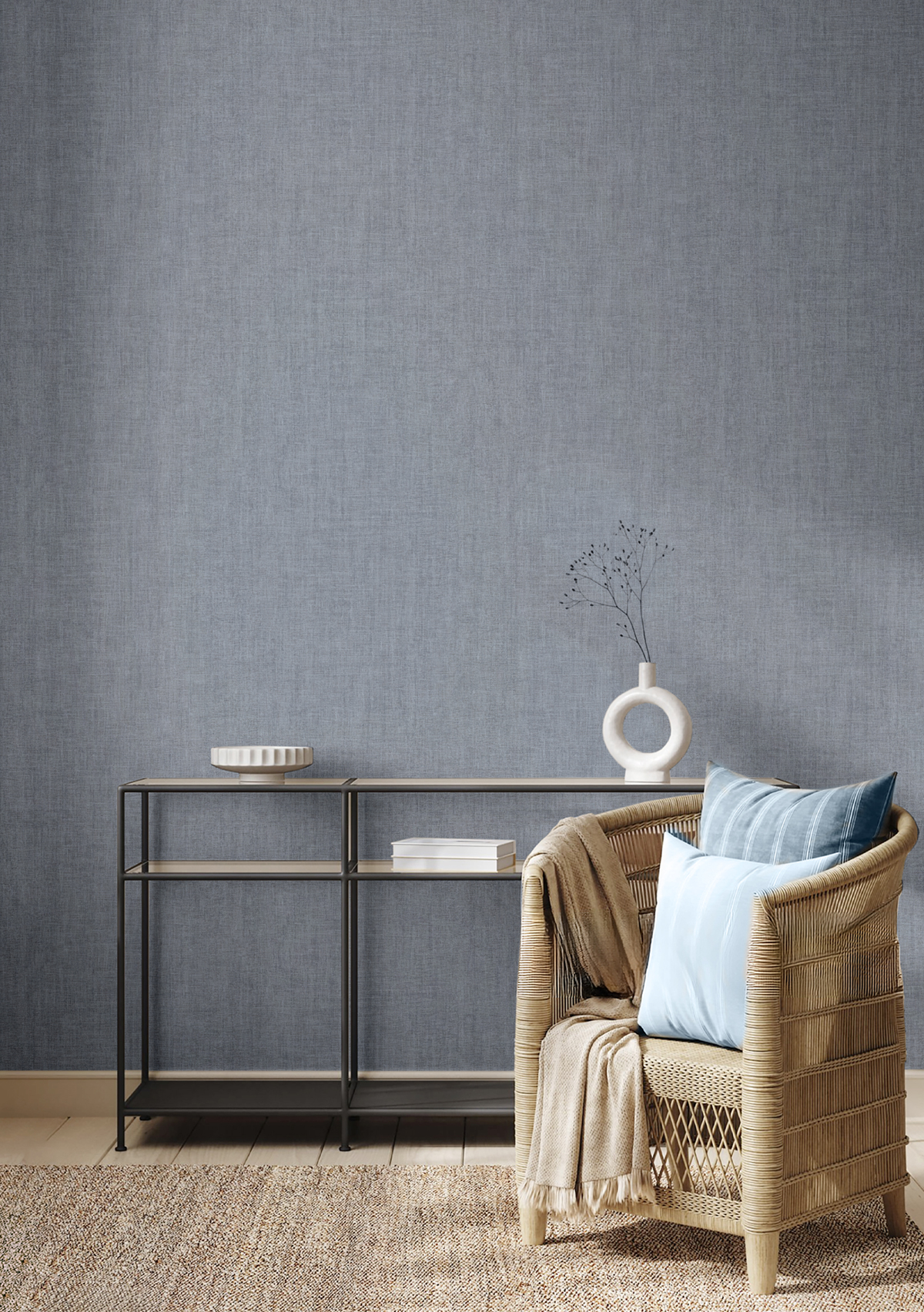 Papier peint Uni Lin bleu jean - Maison Paradis de Lutèce | Réf. LTC-MP15586