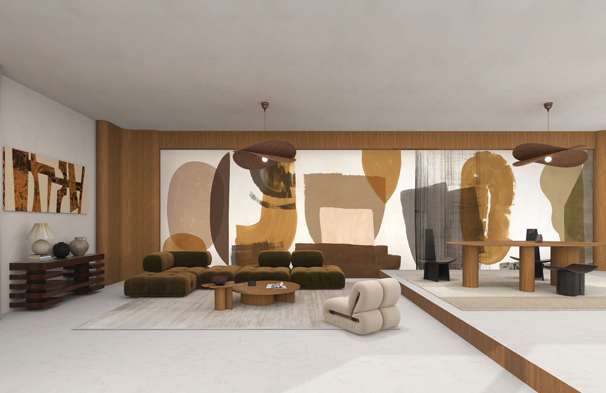 Papier peint panoramique Forme Ethnique Papunya marron - Panoramas 4 de Casamance | Réf. CAS-76781630