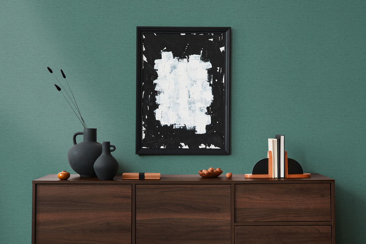 Papier peint Uni Toile Fond Tissé vert paon - Famous Garden d'A.S. Création | Réf. AS-393512