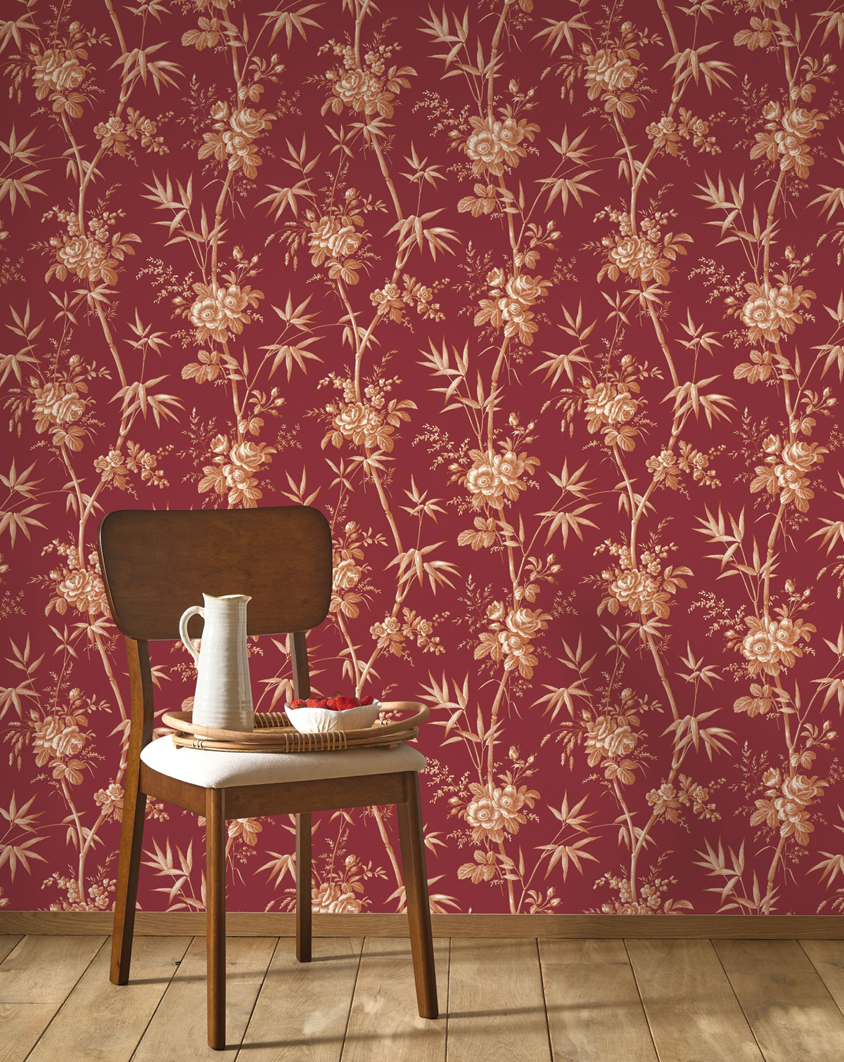 Papier peint Fleurs Flânerie bordeaux rose gold - Les Belles Toiles De Jouy 2 de Casadéco | Réf. BTJD201708778