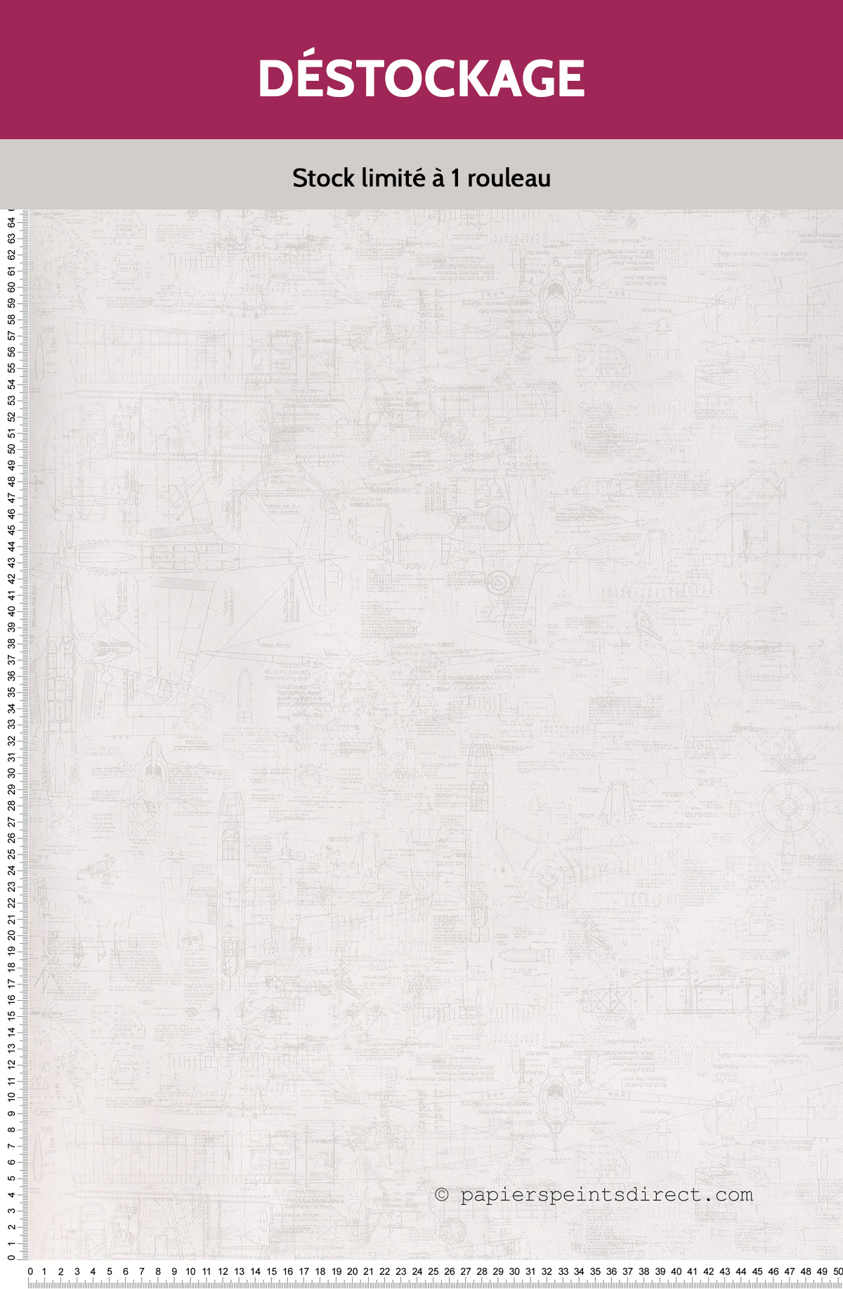 Papier Peint Destockage - Blueprint blanc
