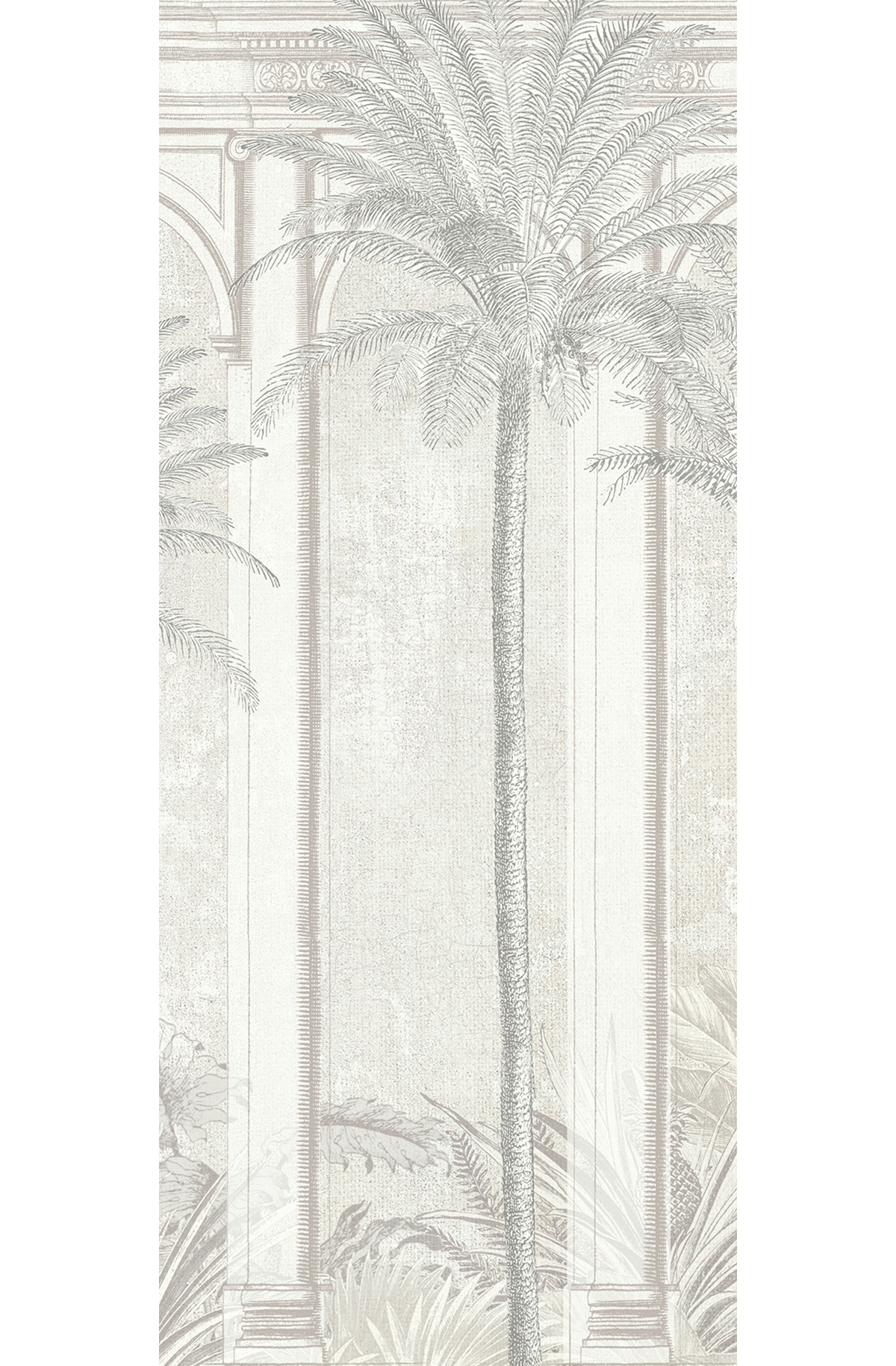 Papier peint panoramique Arcade Palmier Habana grège - B H300 - Havana de Masureel | Réf. MAS-DGHAV1012