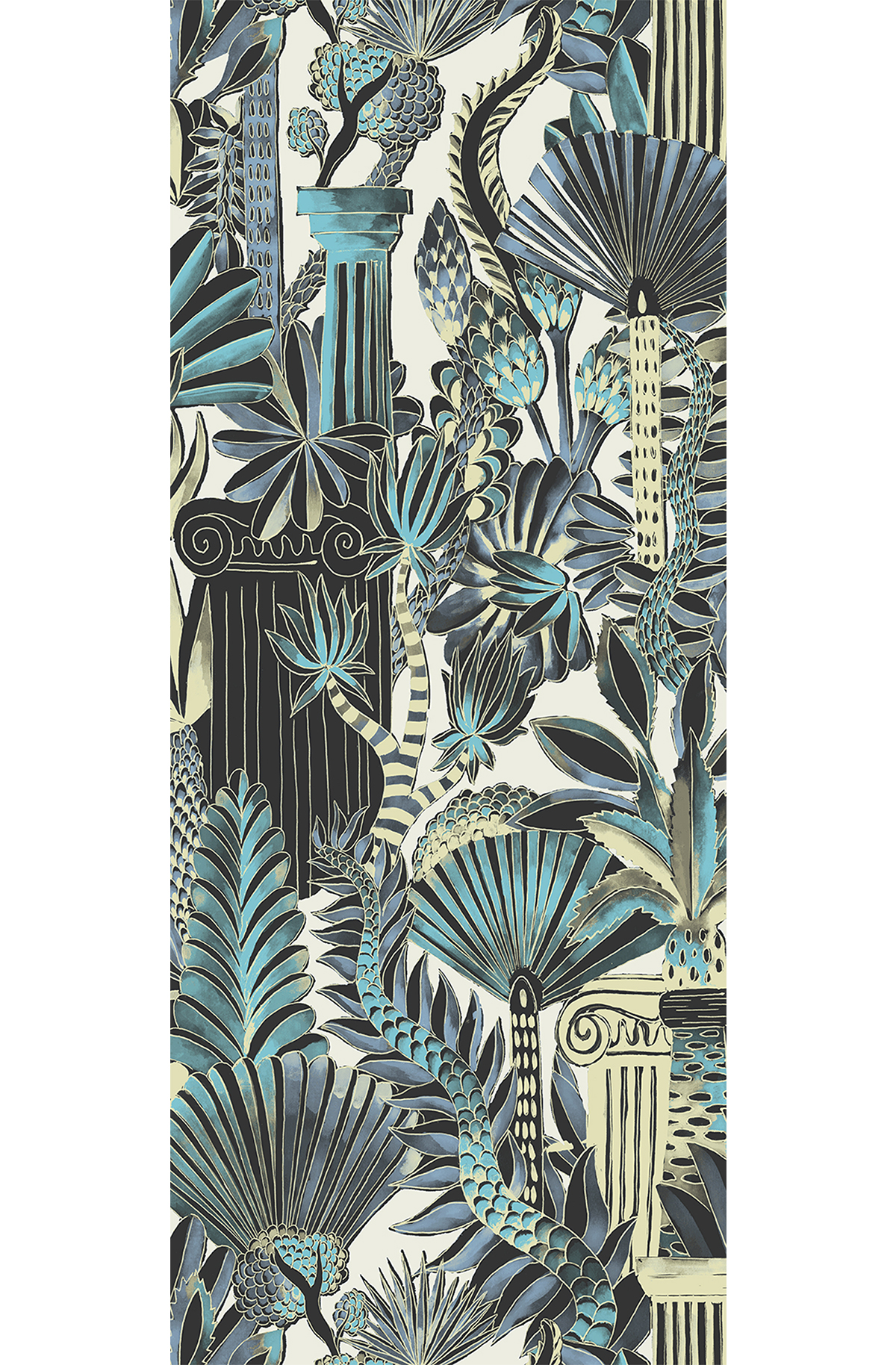 Papier peint panoramique Jungle Antique Trésor bleu paon - D H260 - Wall Designs IV de Masureel | Réf. MAS-DG4TRE1024-260