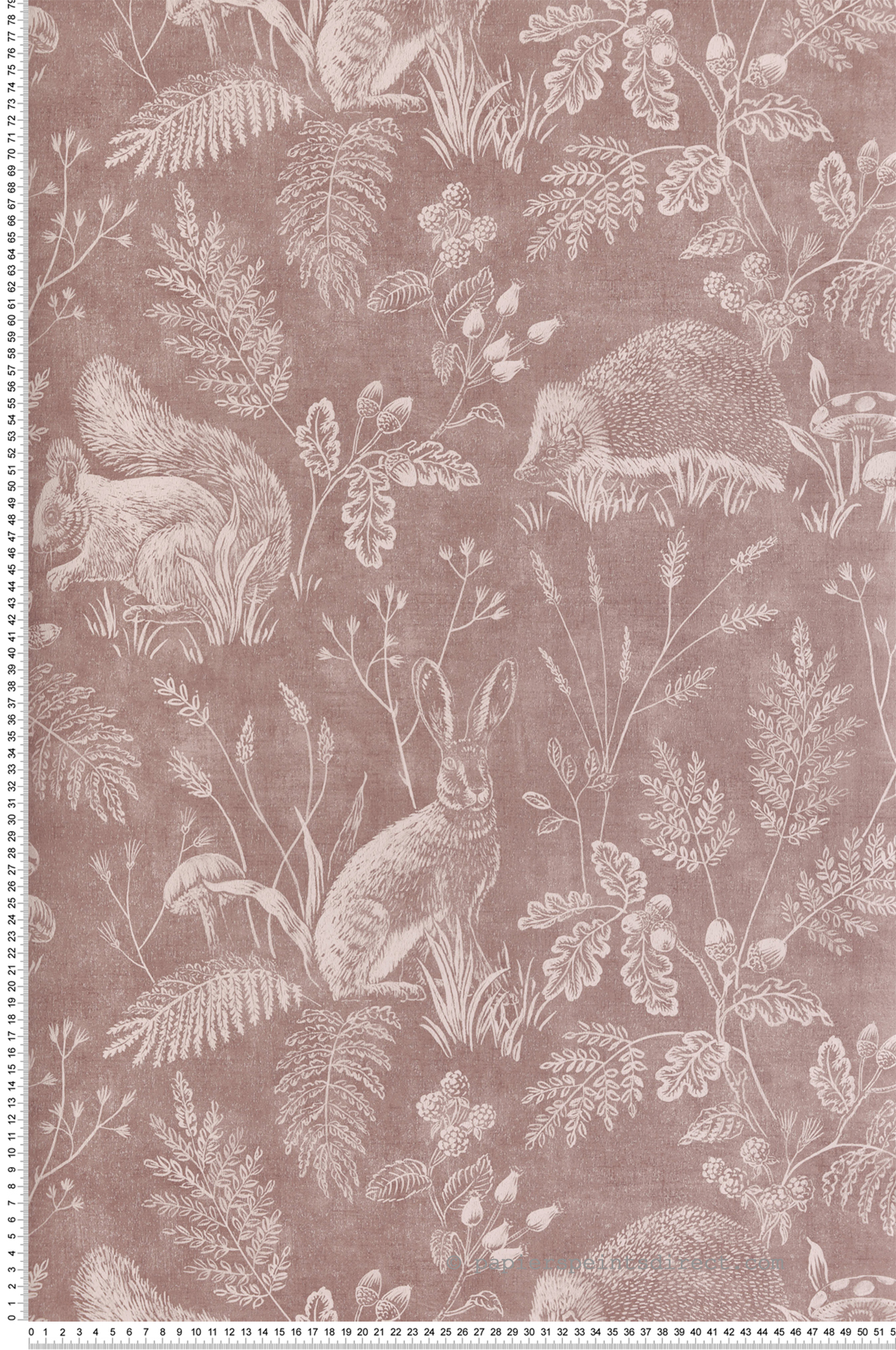 Papier peint Toile de Jouy Animaux Woodland rose brun - Beaux Arts de Lutèce | Réf. LTC-M1803