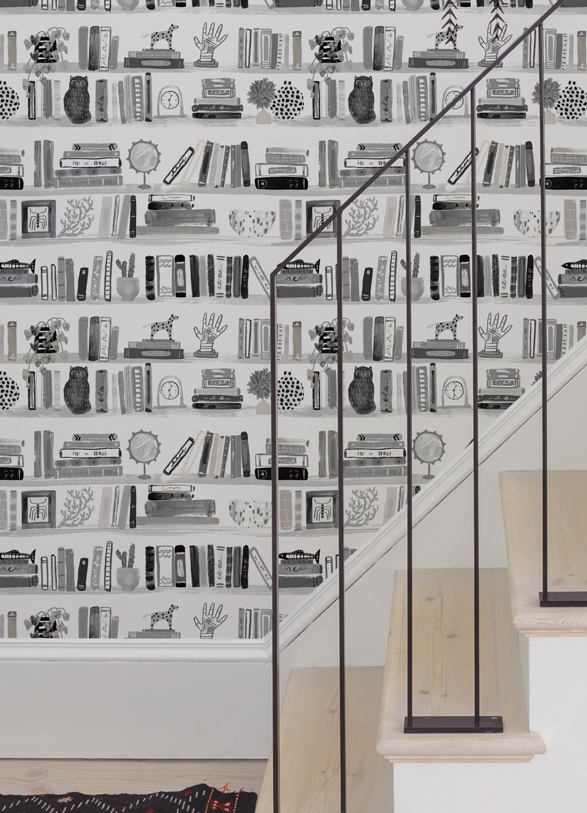 Papier peint adhésif Bibliothèque Dessin noir blanc - Les Adhésifs de Lutèce | Réf. LTC-NUS4537