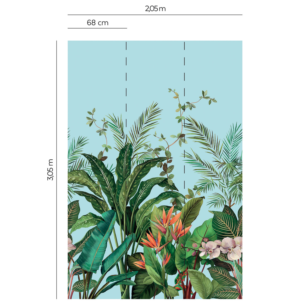 Papier peint panoramique Plante Oiseau de Paradis bleu clair - Daisy Bennett d'Initiales AMBR | Réf. INI-DB31702M