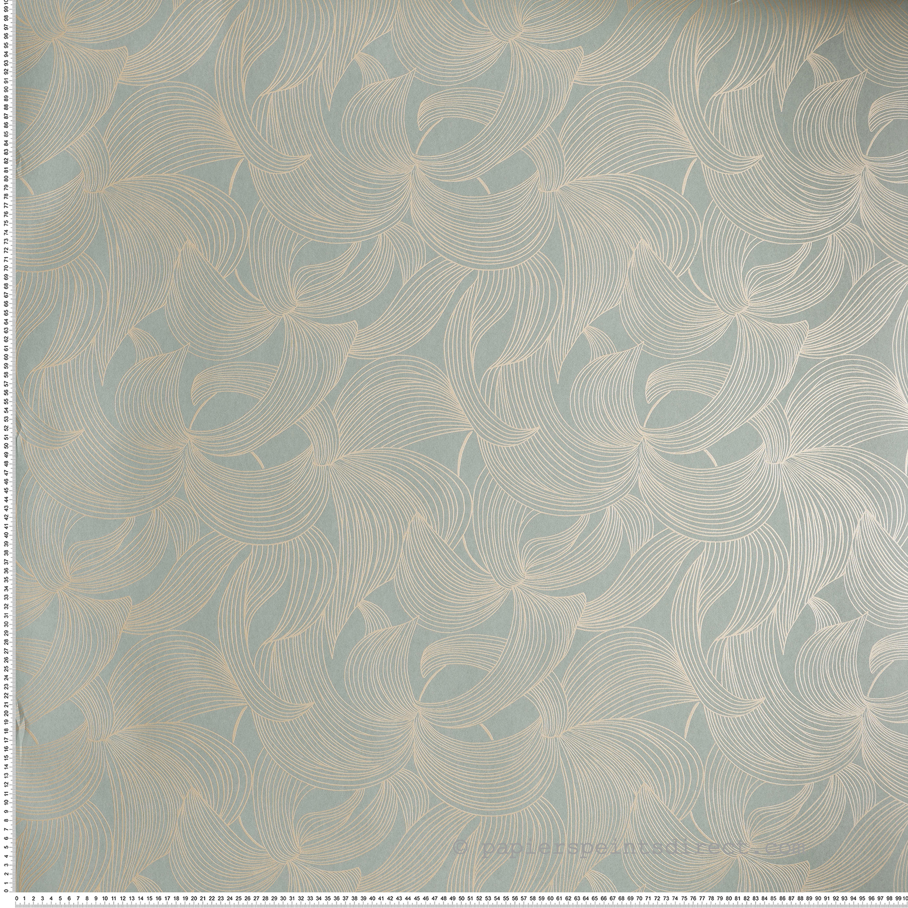 Papier peint Graphique Fleuri Leontine gris bleu doré - Isadora de Casamance | Réf. CAS-70681630