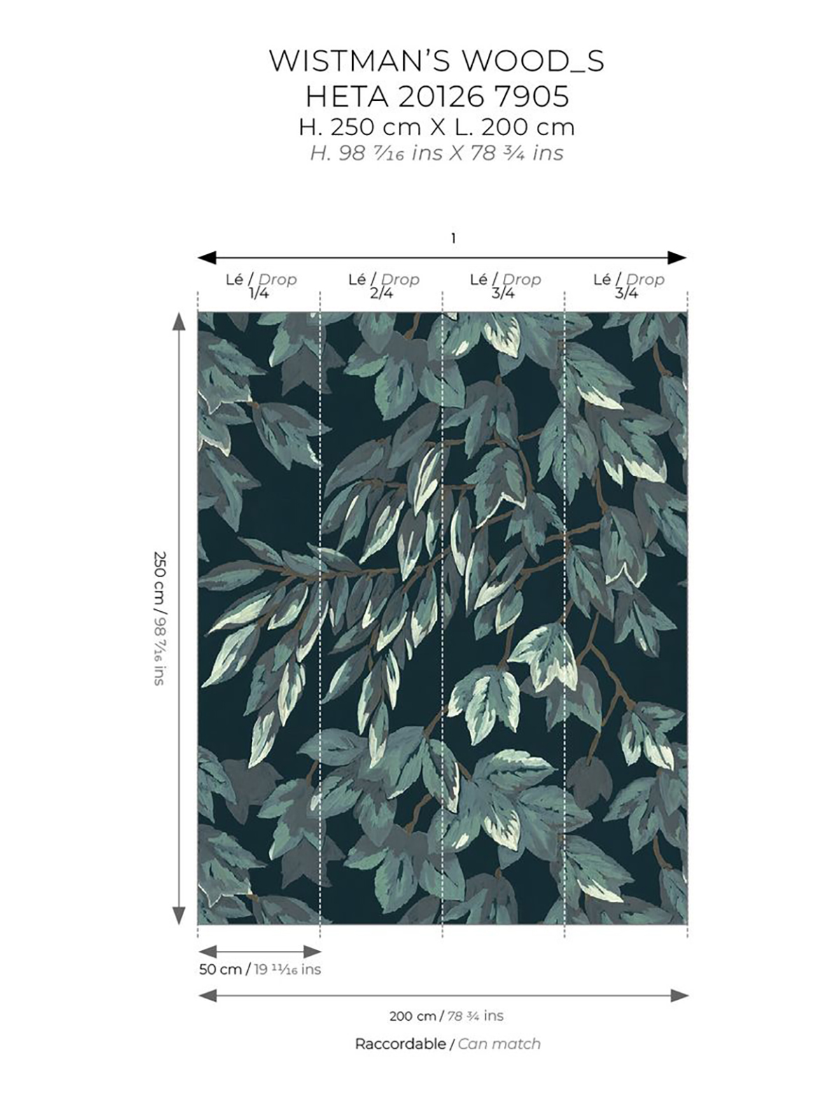 Papier peint panoramique Feuille Tombante Wistman's Wood S bleu nuit 200X250 - Heritage de Casadéco AMBR | Réf. HETA201267905