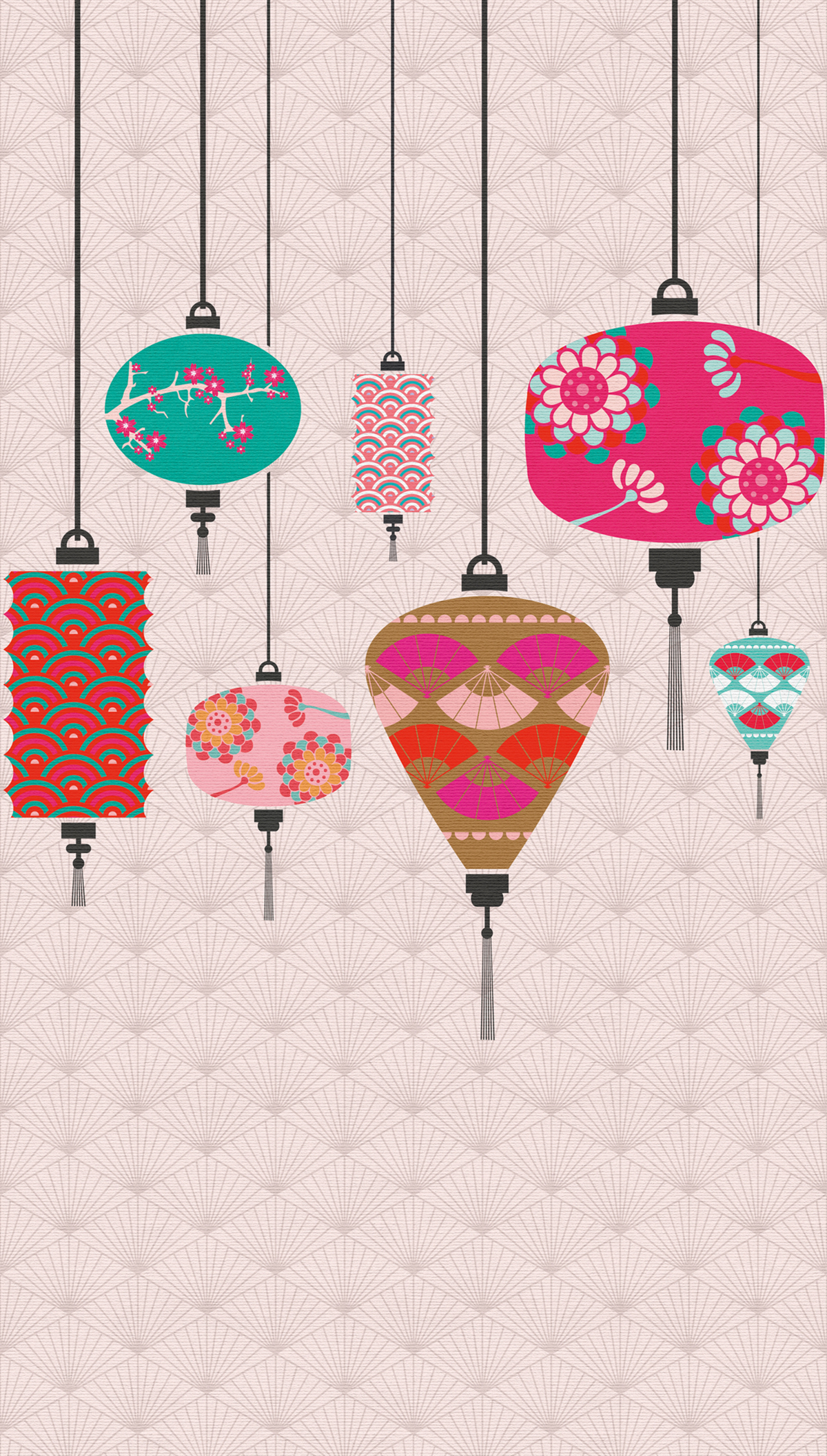 Papier peint panoramique Lampion Japonais rose - The Wall d'A.S. Création | Réf. AS-382481