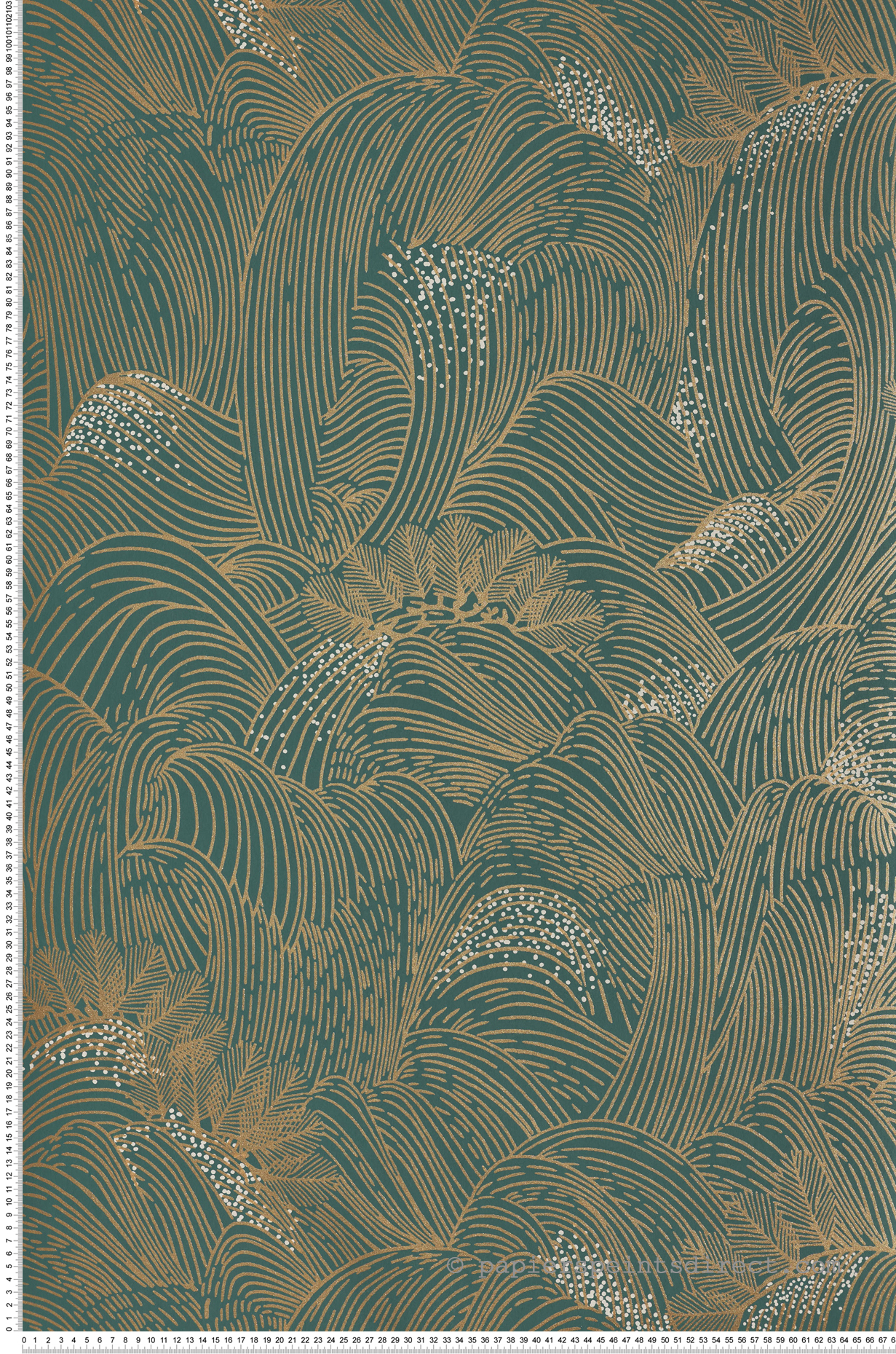 Papier peint Vague Graphique Marée Haute vert anglais doré - L'Ile aux Oiseaux de Casamance | Réf. CAS-75902344