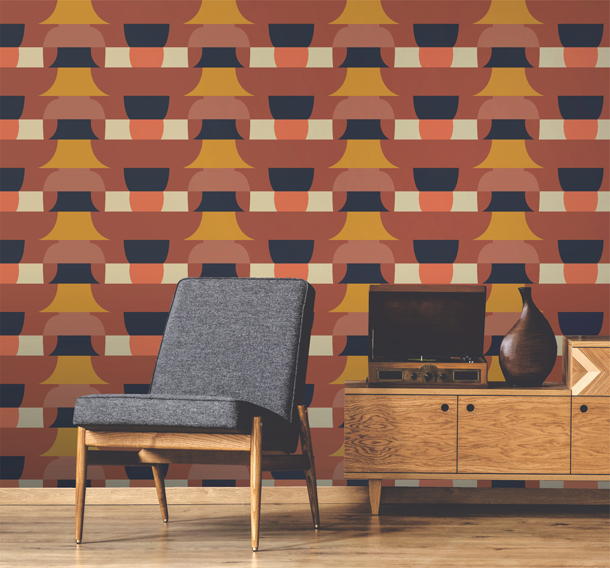 Papier peint Vintage Géométrique 70s terracotta - Bensimon 2 de Lutèce | Réf. LTC-51201008