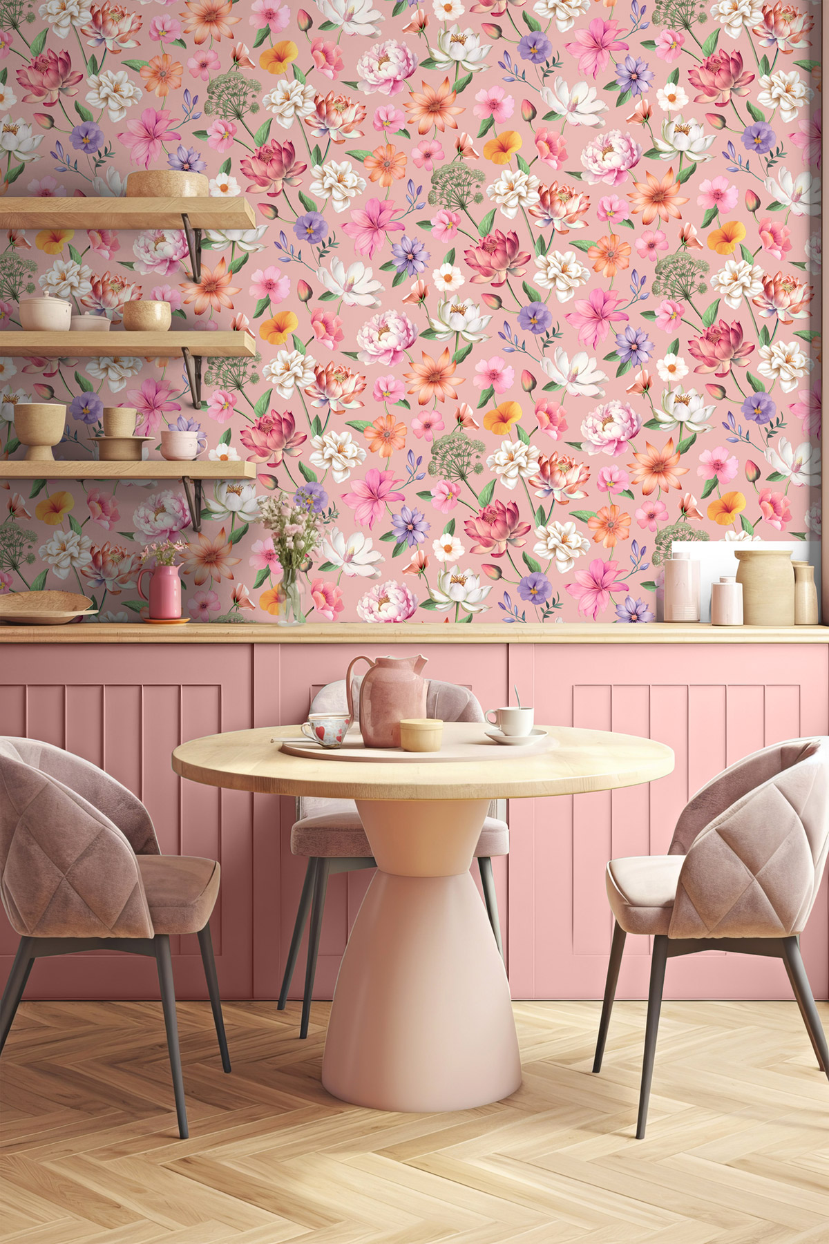 Papier Peint Fleur All Over rose - Illusion d'Ugépa | Réf. UGP-M88803