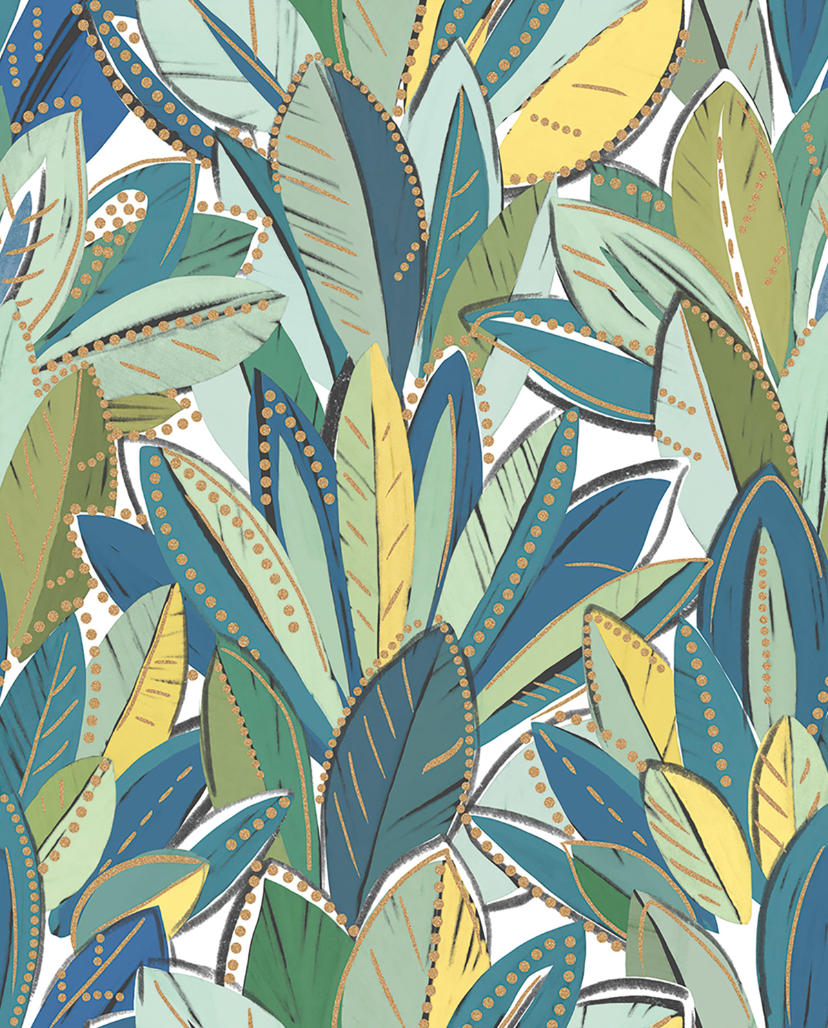 Papier peint panoramique Palmes Ubud L bleu vert 250X310 - Stay Wild de Casélio | Réf. WILD104987602