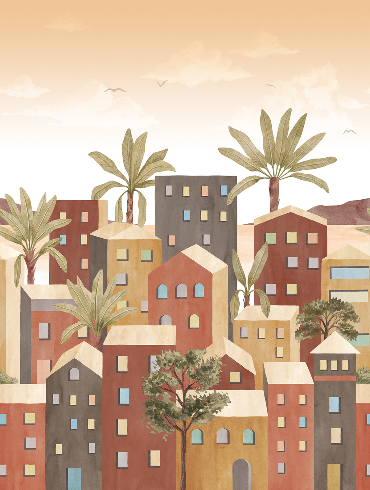 Papier peint panoramique Maison Vila terracotta - Panorama 2 de Lutèce | Réf. LTC-PAN1672C