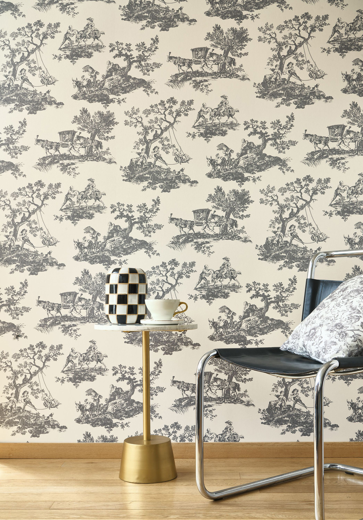 Tissu Fleuri Celestine noir fusain - Les Belles Toiles de Jouy 2 de Casadéco | Ref. BTJD201789541