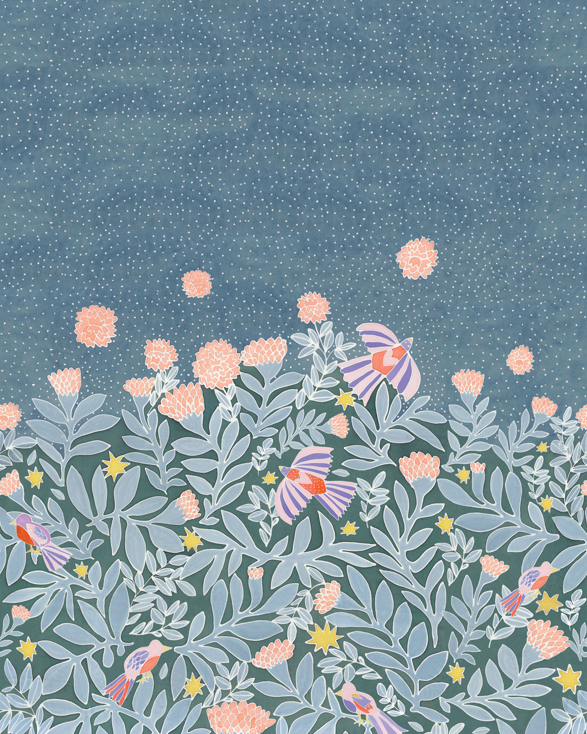 Papier peint panoramique Fleurs Birds Heaven bleu S 200X250 - Pimp My Wall de Casélio | Réf. PMW104836505