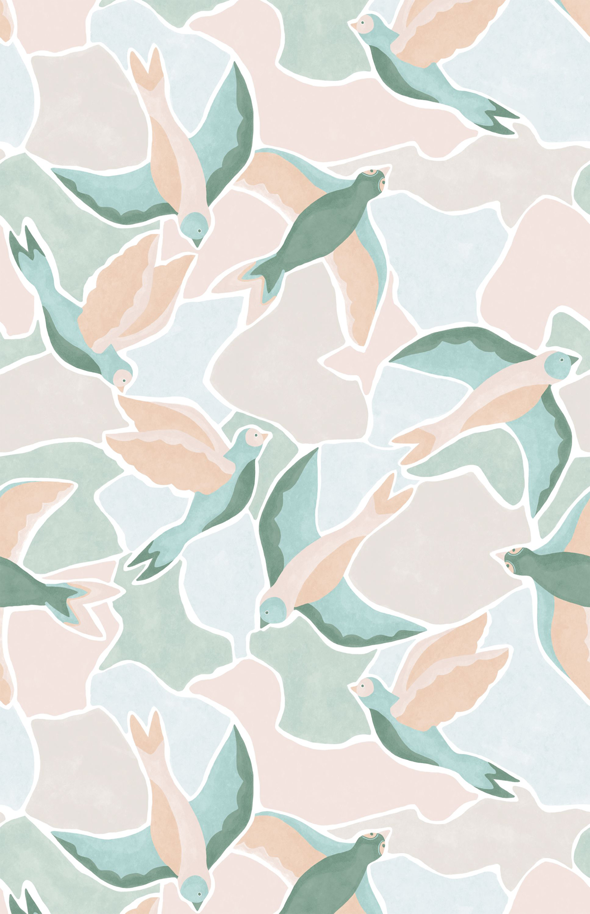 Papier peint panoramique Oiseau Songerie L vert menthe 200x310 - Wonderwalls de Casadéco | Réf. WDWS88997504