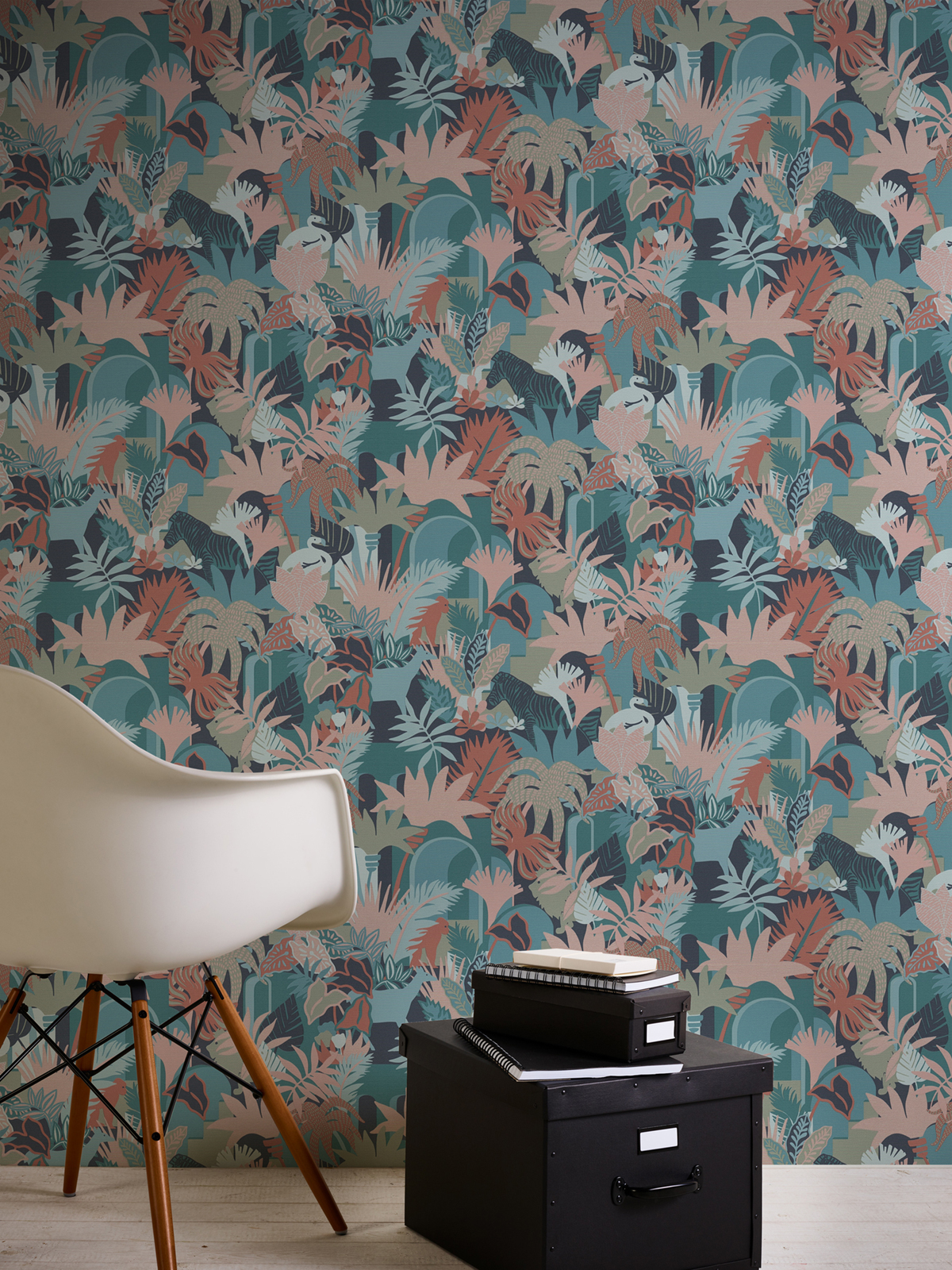 Papier peint Animaux Tropical Forest rose bleu - Antigua d'A.S. Création | Réf. SP15953