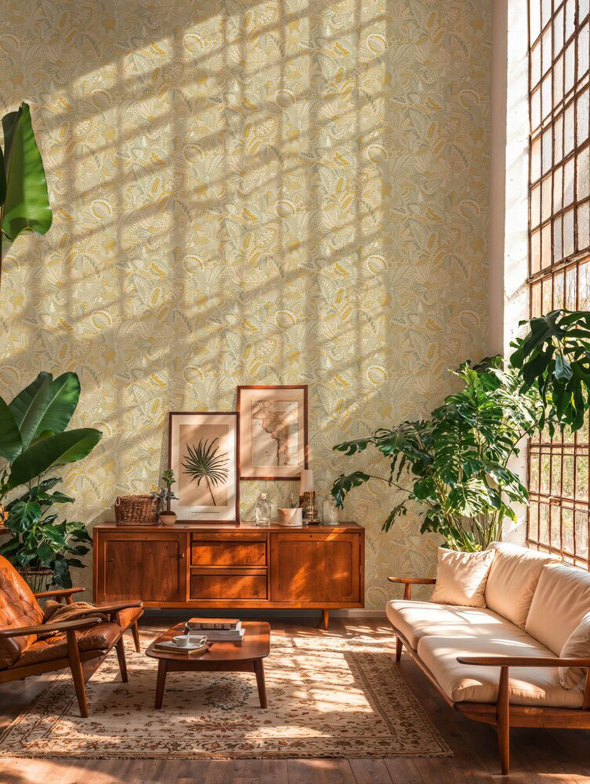 Papier peint Végétaux Mosaica beige moutarde - Cuba 2 d'A.S. Création | Réf. AS-780254