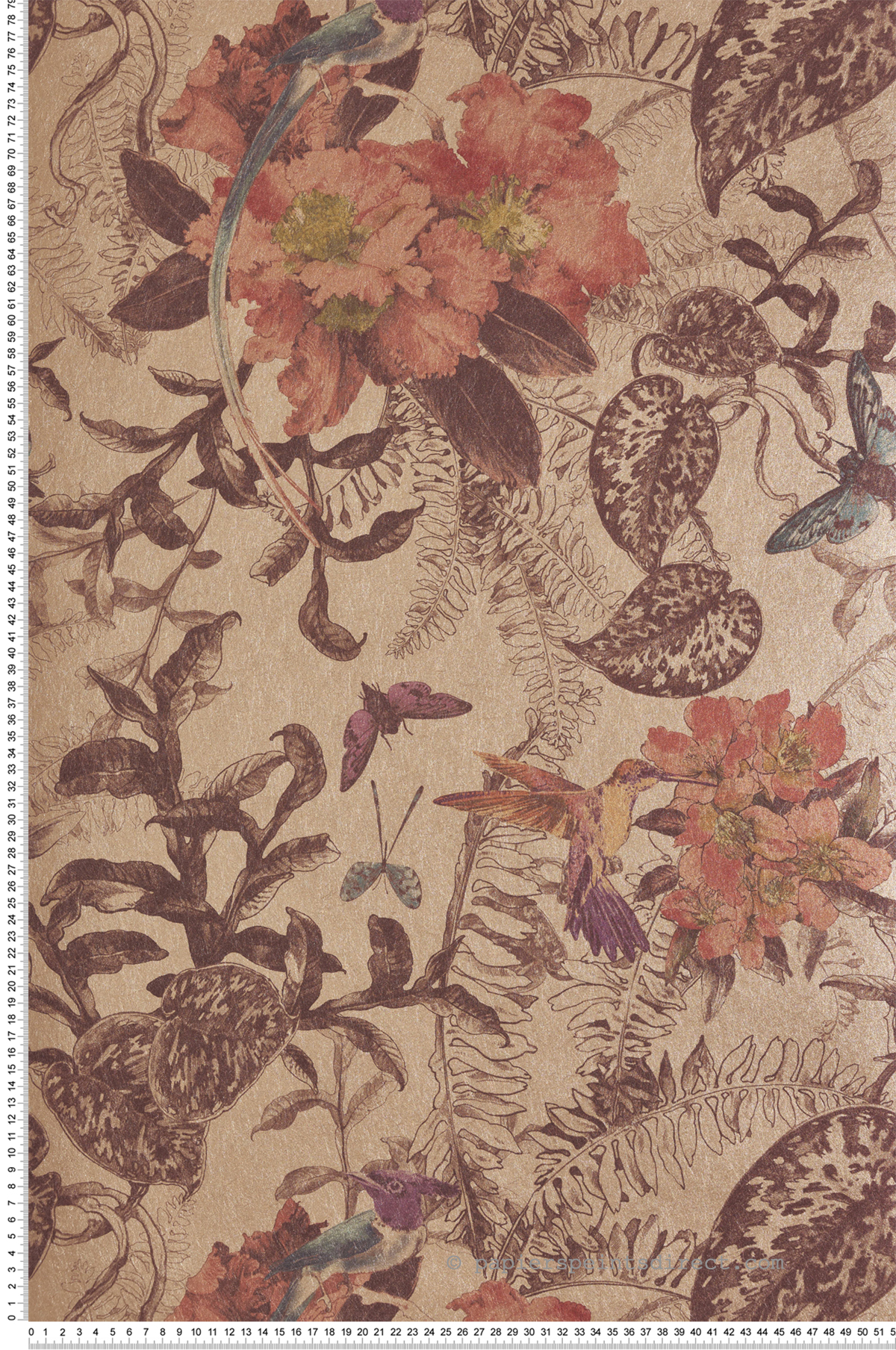 Papier peint Fleur et Colibri rose cuivré - Willow d'Initiales | Réf. INI-00814404