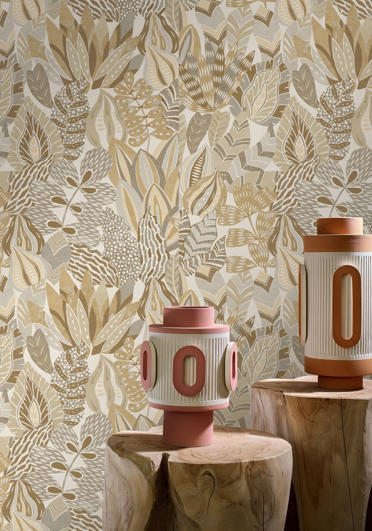 Papier peint Jardin Alfabia sable gris - Palmadora de Casamance | Réf. CAS-76691120