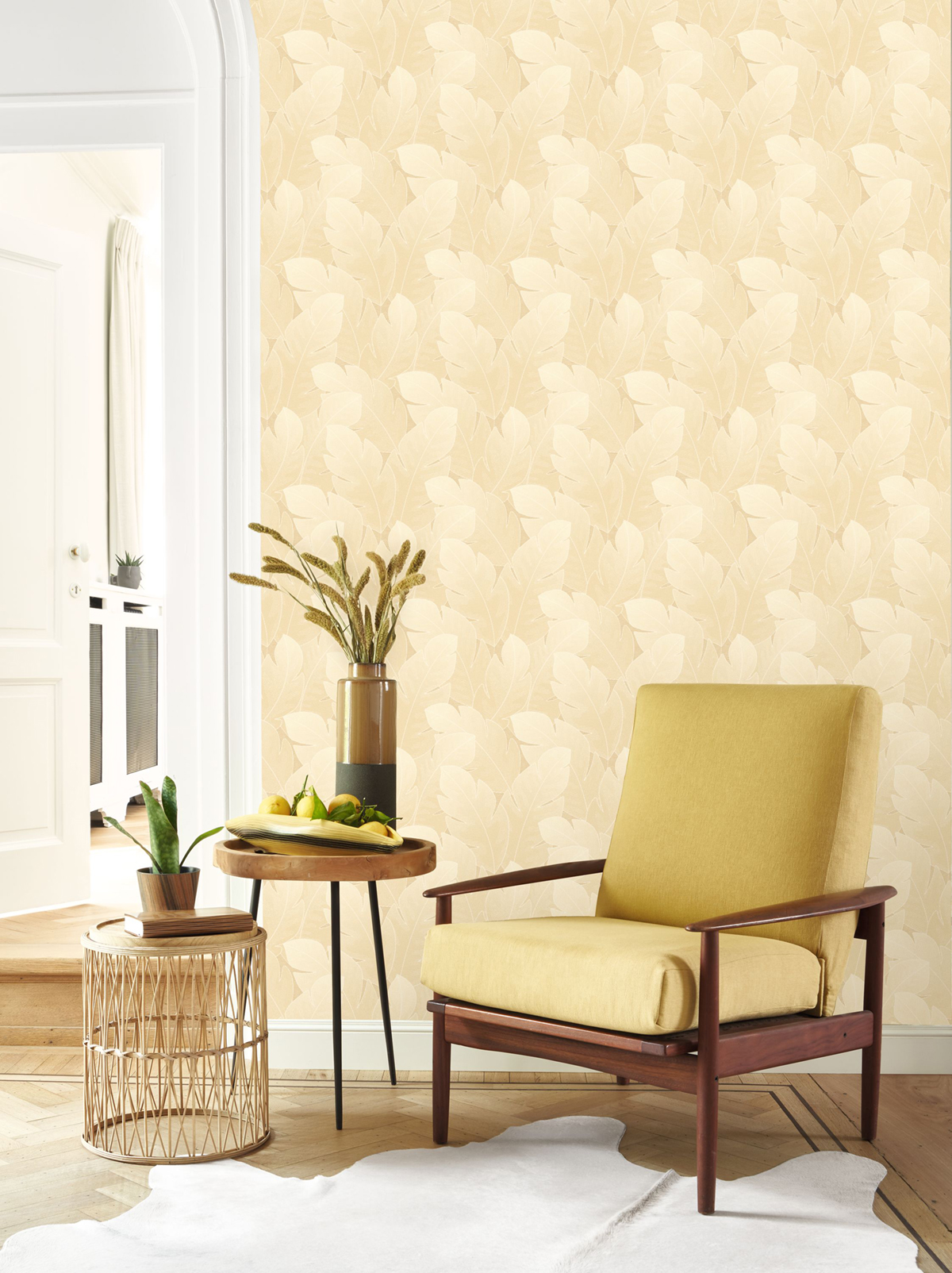 Papier peint Feuillage Tropical Yuto beige sable - Vegetals de Casadéco | Réf. VEGE201291212