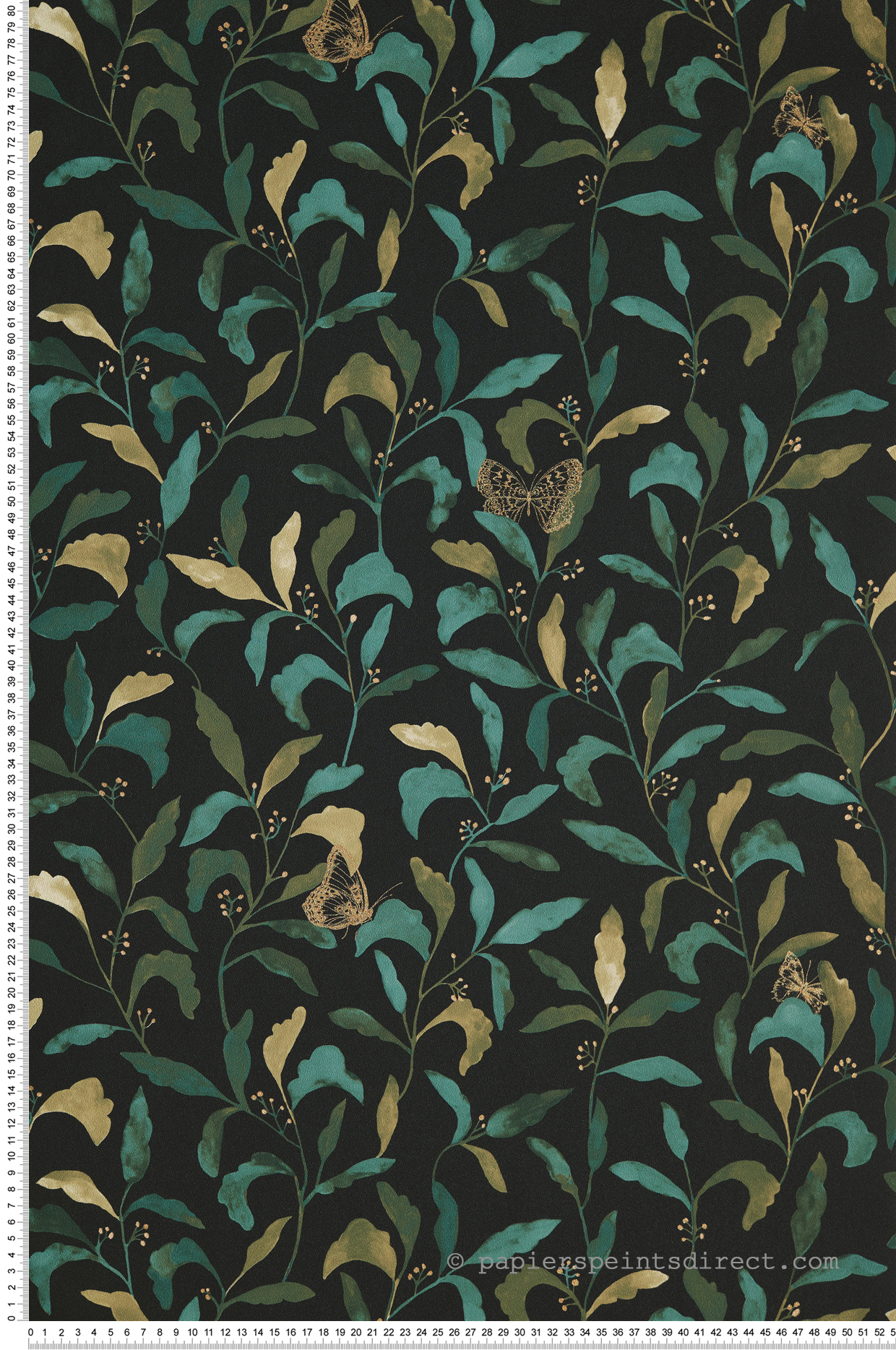 Papier peint feuillage papillon Sweet Vert/Noir - Green Life de Casélio | Réf. GNL101717122