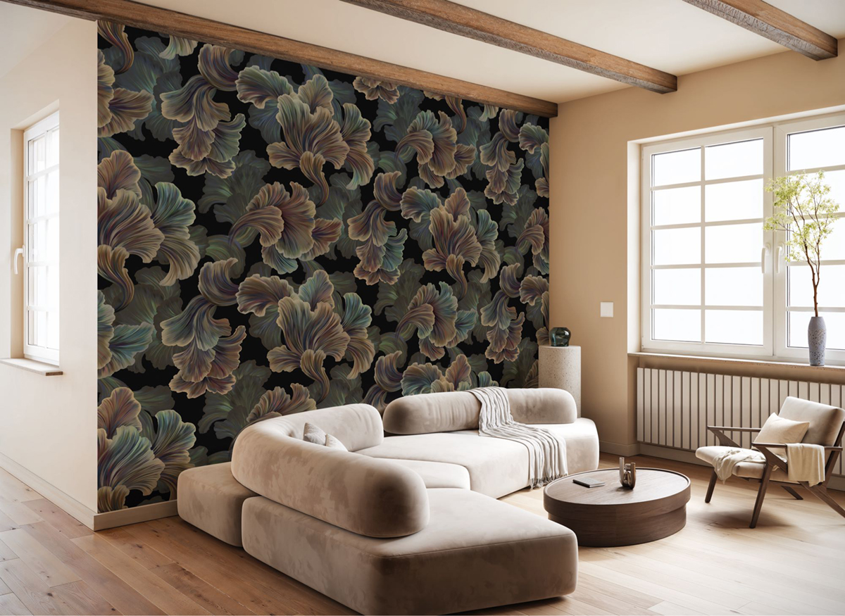 Papier peint panoramique Fleurs Abstraites noir - Seasons de Komar