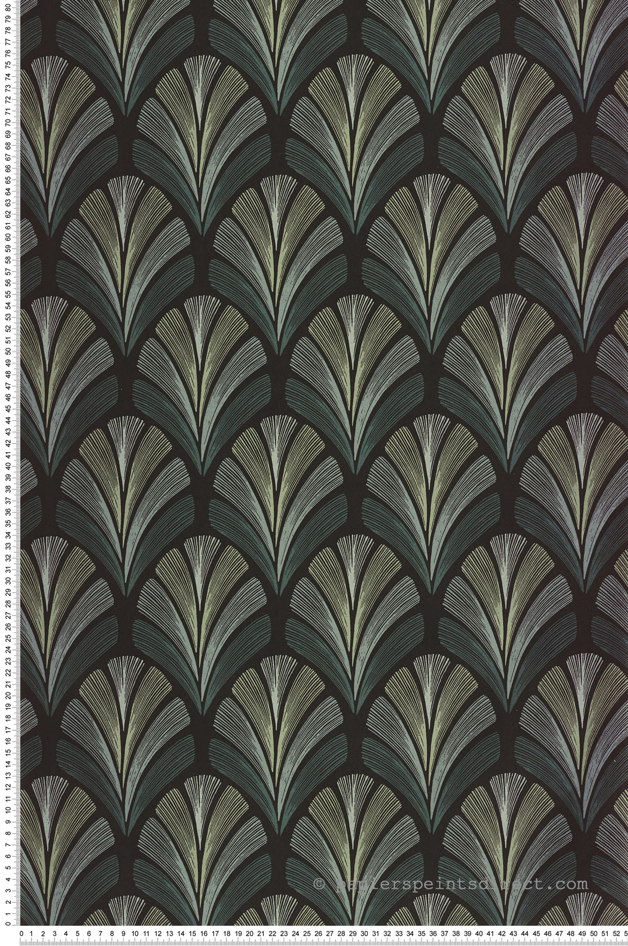 Papier peint Palme Art Déco Folies St James vert irisé - Années Folles de Casadéco | Réf. ANFO201057645