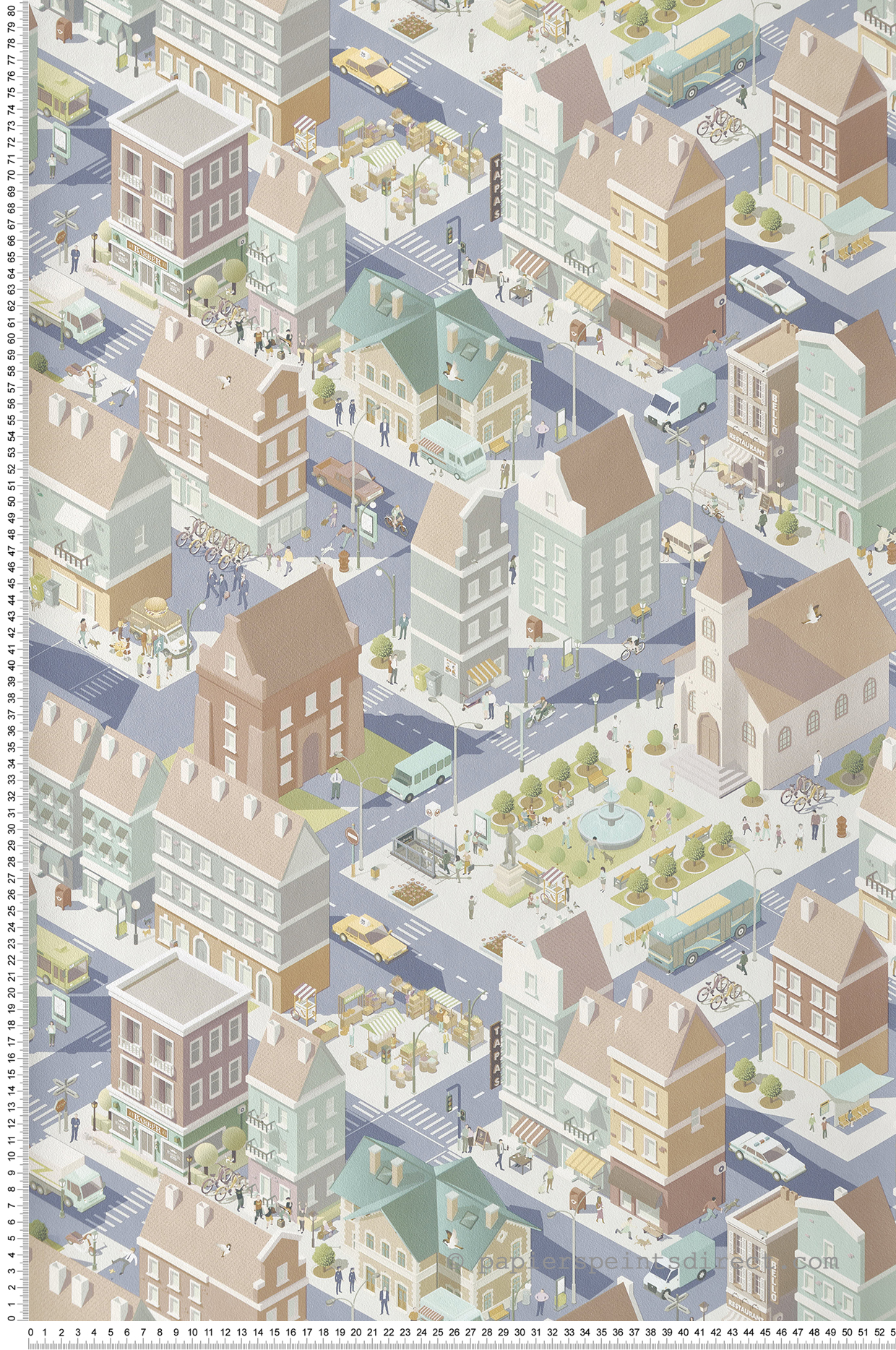 Papier peint Ville Enfantine grise et bleue - La belle histoire d'Ugépa | Réf. UGP-L97611