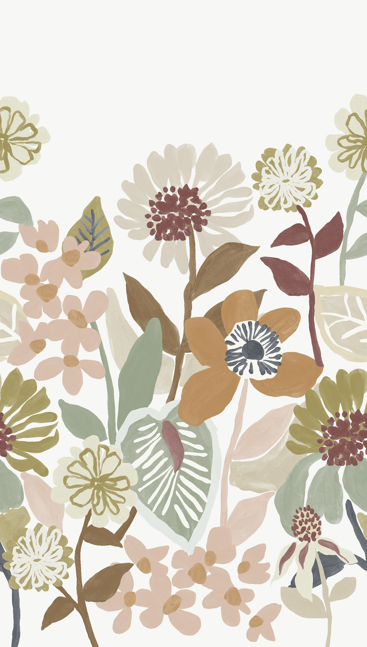 Papier peint Panoramique Fleurs Peintes brun vert - Poésie de Lutèce | Réf. LTC-51252507
