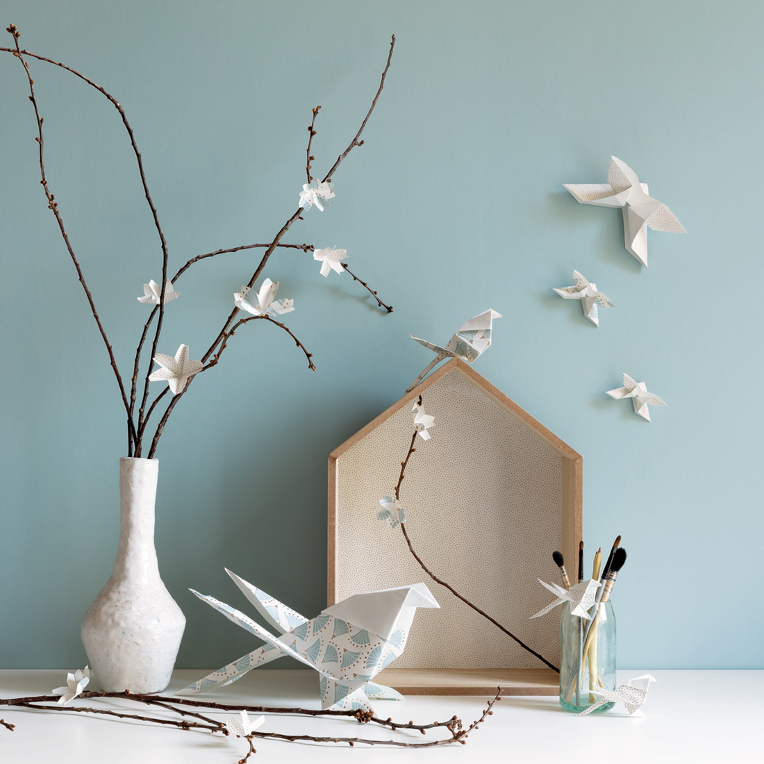 Papier peint Origami bleu - Hanami de Casélio AMB 2 | Réf. HAN100366100