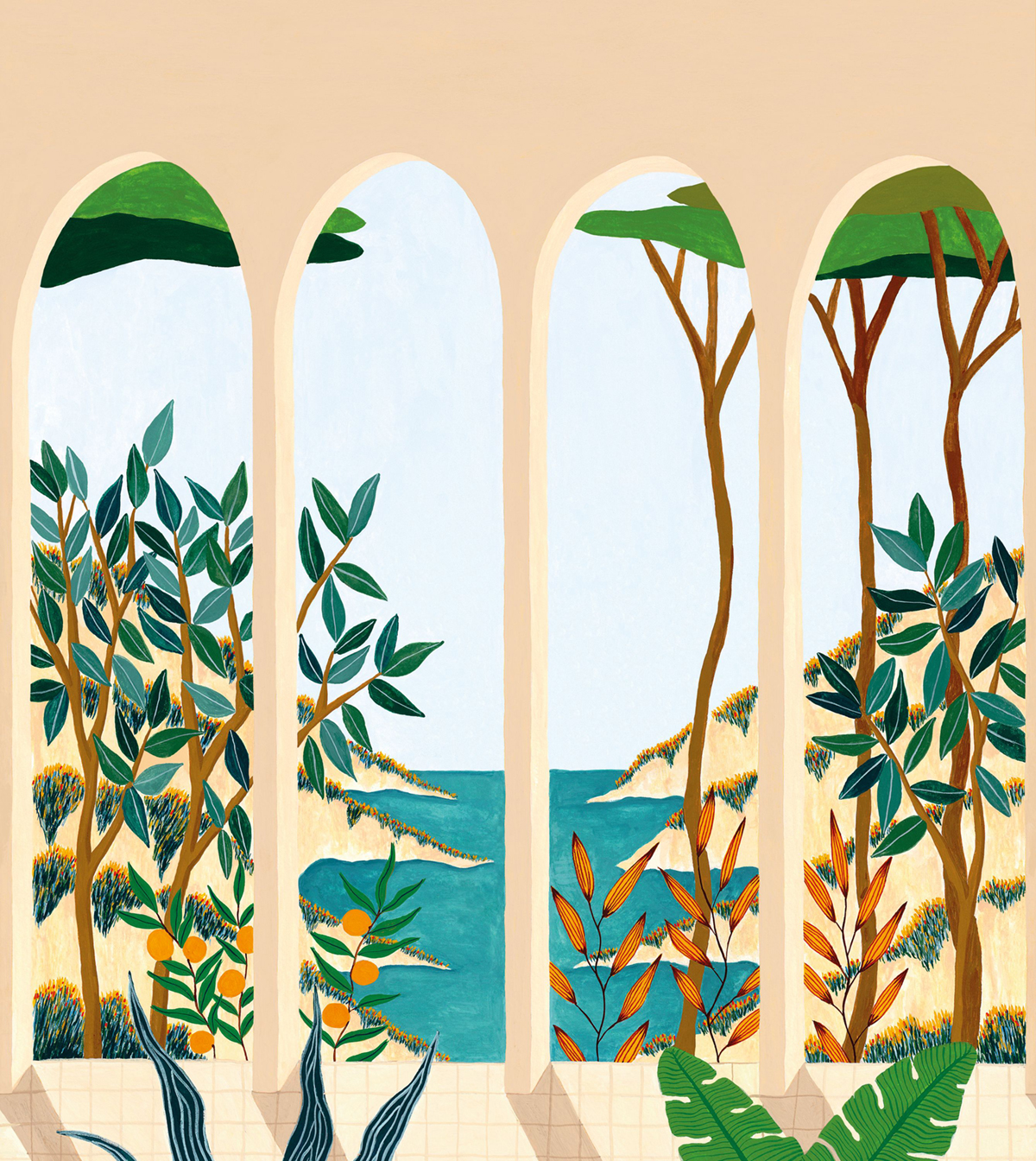 Papier peint panoramique Arcade Calanques multicouleurs M 250X280 - Azur de Casélio | Réf. AZU105483701