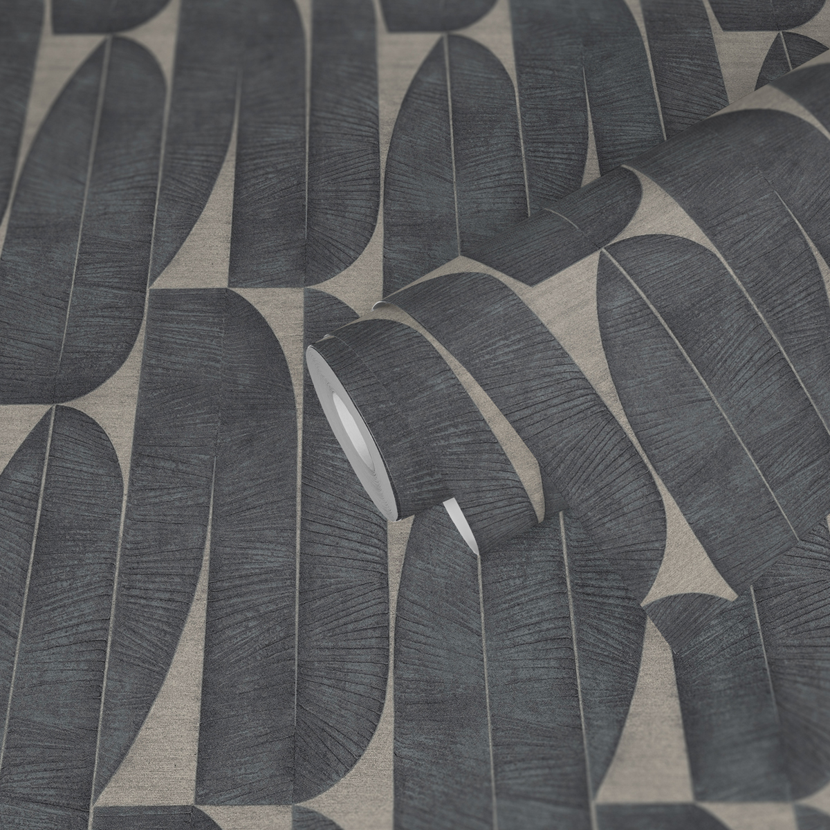 Papier peint Grandes Palmes Géométriques gris foncé - Stories of Life d'A.S. Création AMB4 | Réf. AS-396583