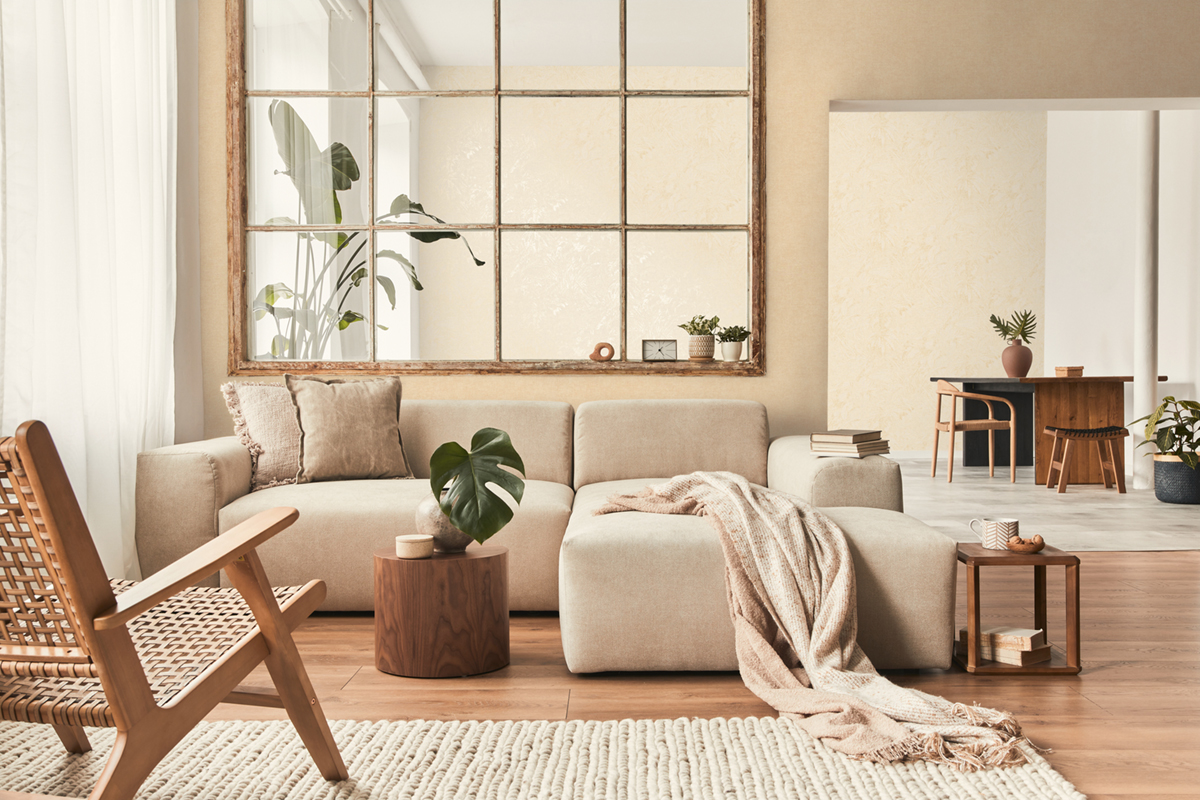 Papier peint Uni Nuancé Toile beige paille - Smart Surfaces d'A.S. Création | Réf. AS-395653