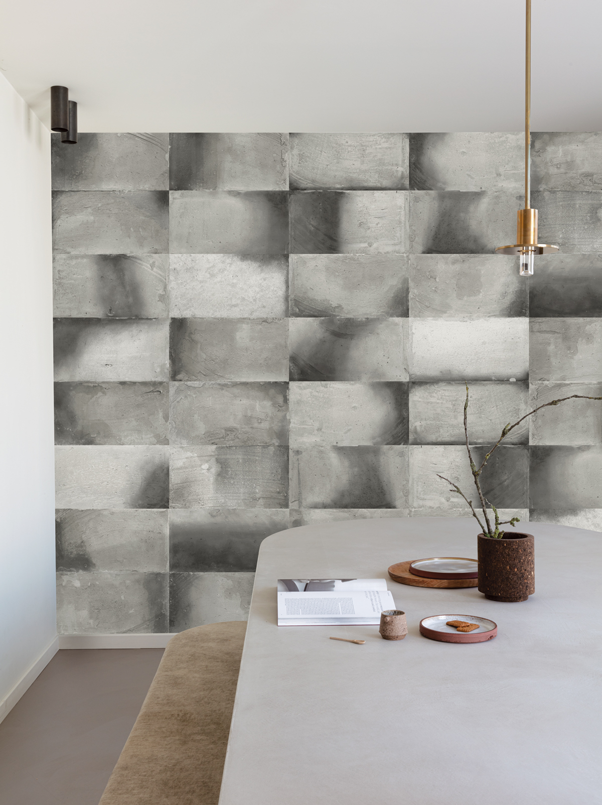 Papier peint panoramique Carrelage Travertin Teo gris foncé - A, B, C et D H260 - Wall Designs IV de Masureel | Réf. MAS-DG4TEO103X-260