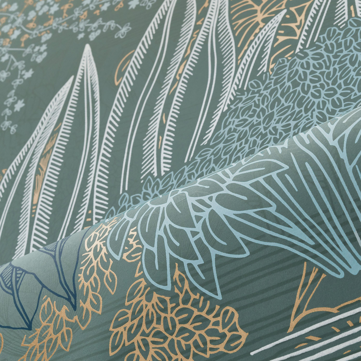 Papier peint Jardin Jasmin vert de gris doré - Square Jasmin de Casamance AMBV | Réf. CAS-75680202