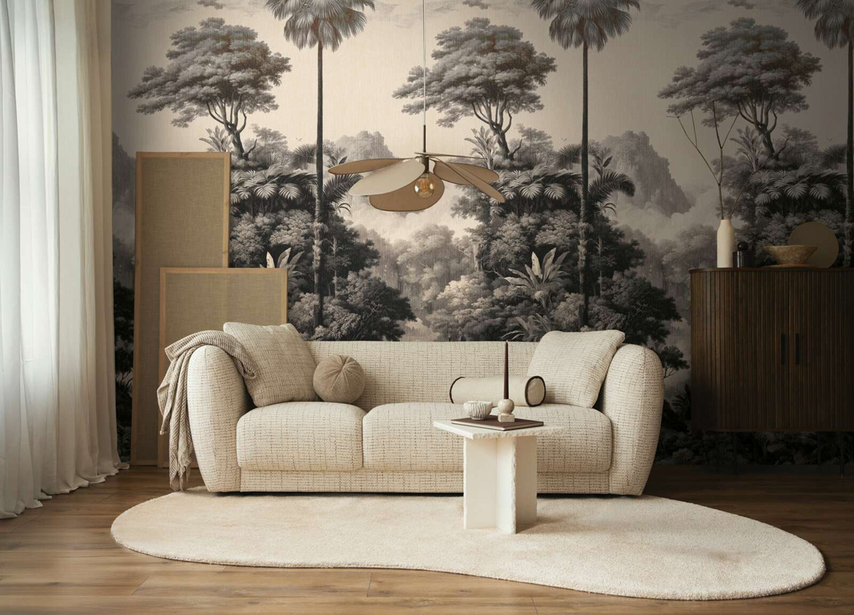 Papier peint panoramique Jungle Gravure gris - Vibes & Styles d'A.S. Création AMB2| Réf. AS-792169