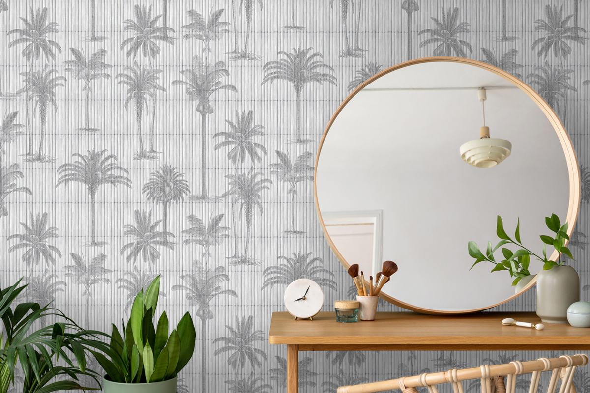 Papier Peint Palmier Natte Bambou gris - Nomade d'Ugépa | Réf. UGP-M68719
